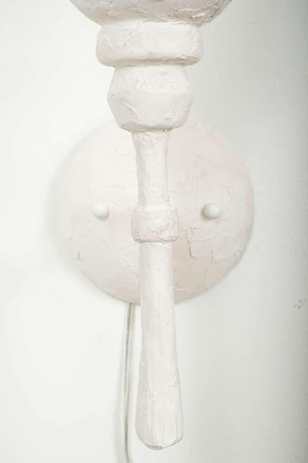 French Pair of Single-Arm White Plaster Sconces For Sale