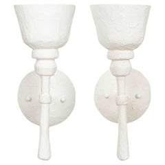 Pair of Single-Arm White Plaster Sconces