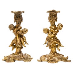 Pair of Single-Candle Candlesticks Rome- Italy 19th Century