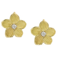 Pair of Single Diamond and Gold Flower Earrings Pair of Single Diamond and Gold Flower Earrings