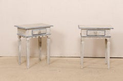 Pair of Single Drawer Carved and Painted Wood Side Tables with Scalloped Aprons