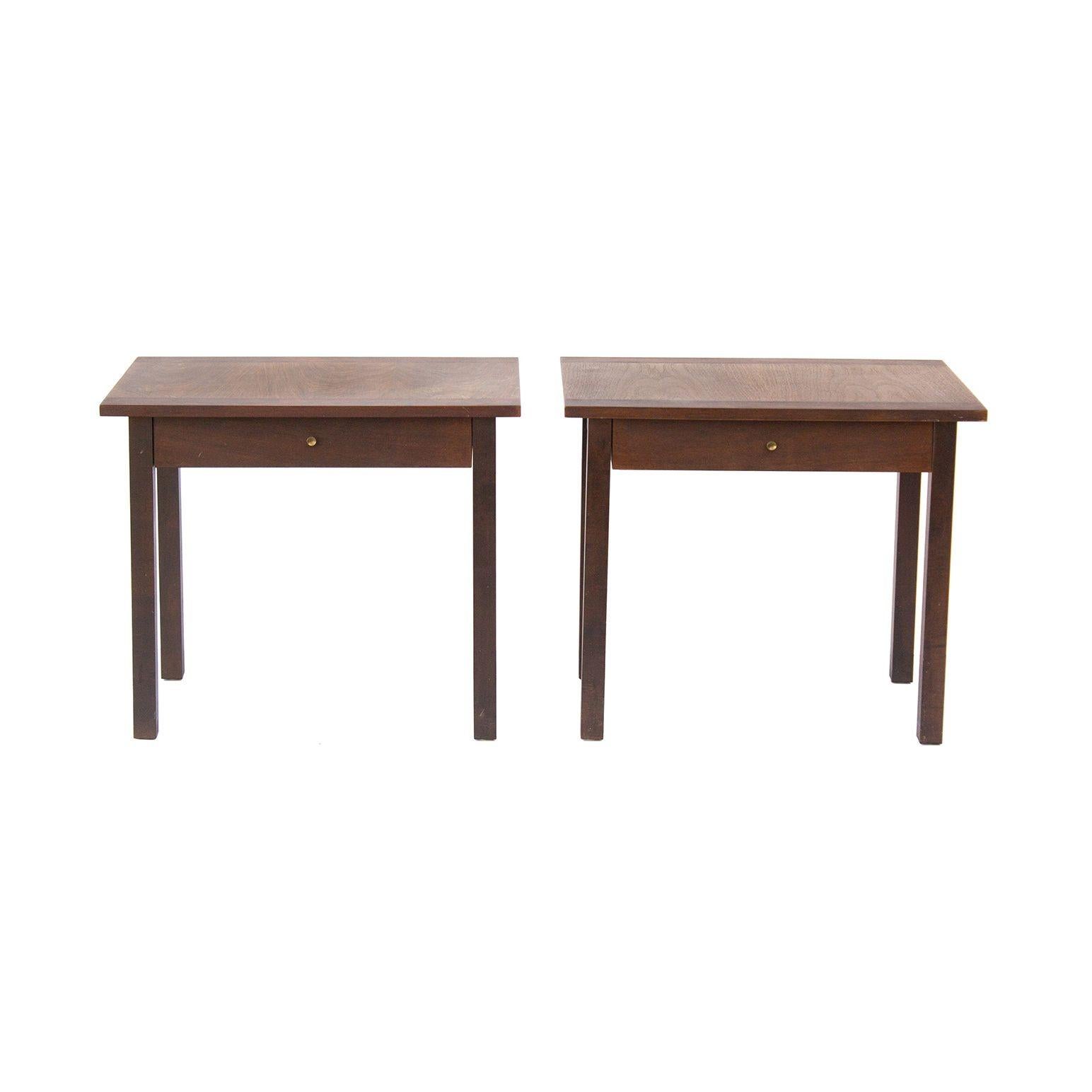 Pair of Single Drawer Nightstands in Rosewood and Walnut For Sale 5