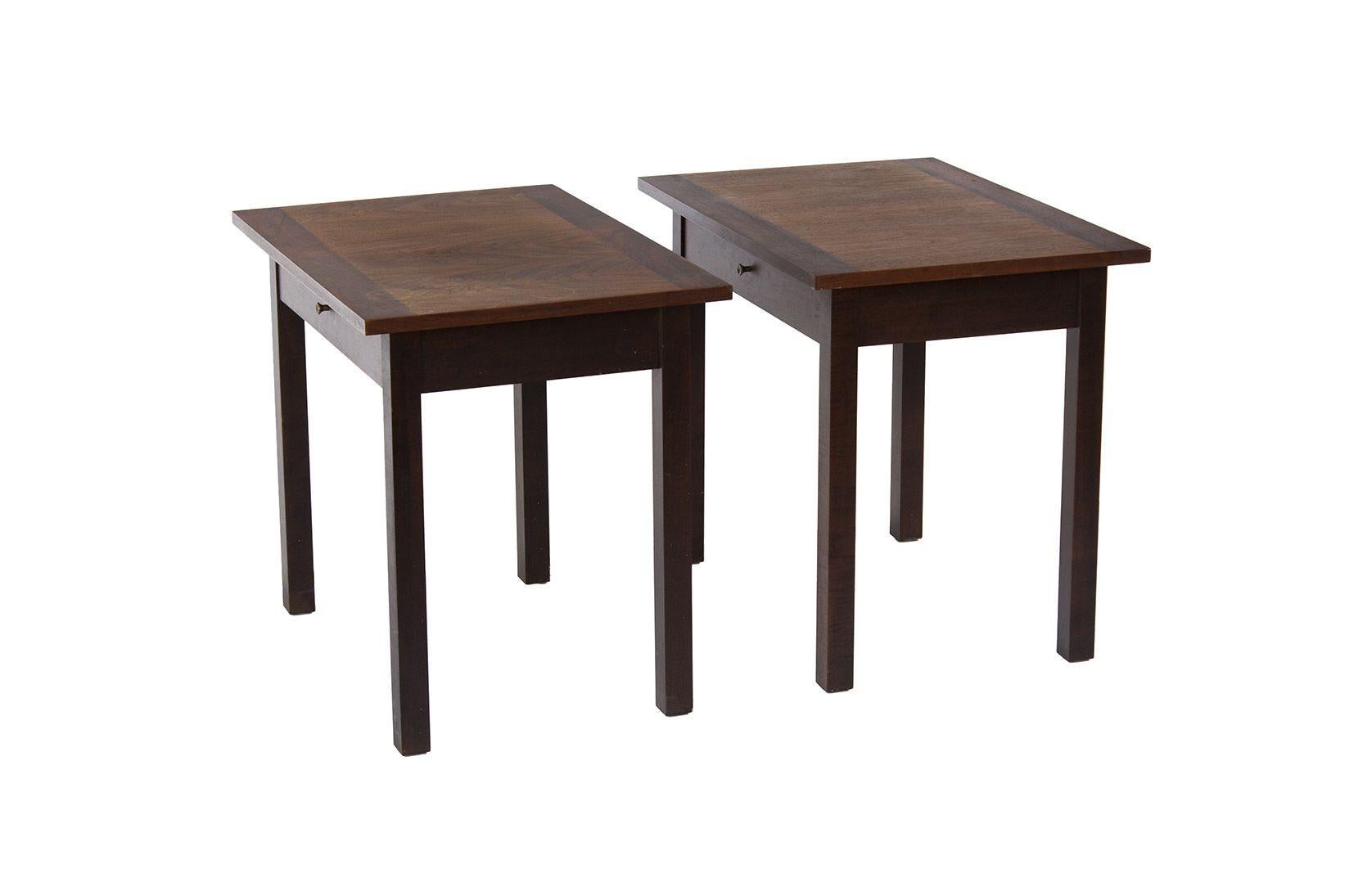 Pair of Single Drawer Nightstands in Rosewood and Walnut 1