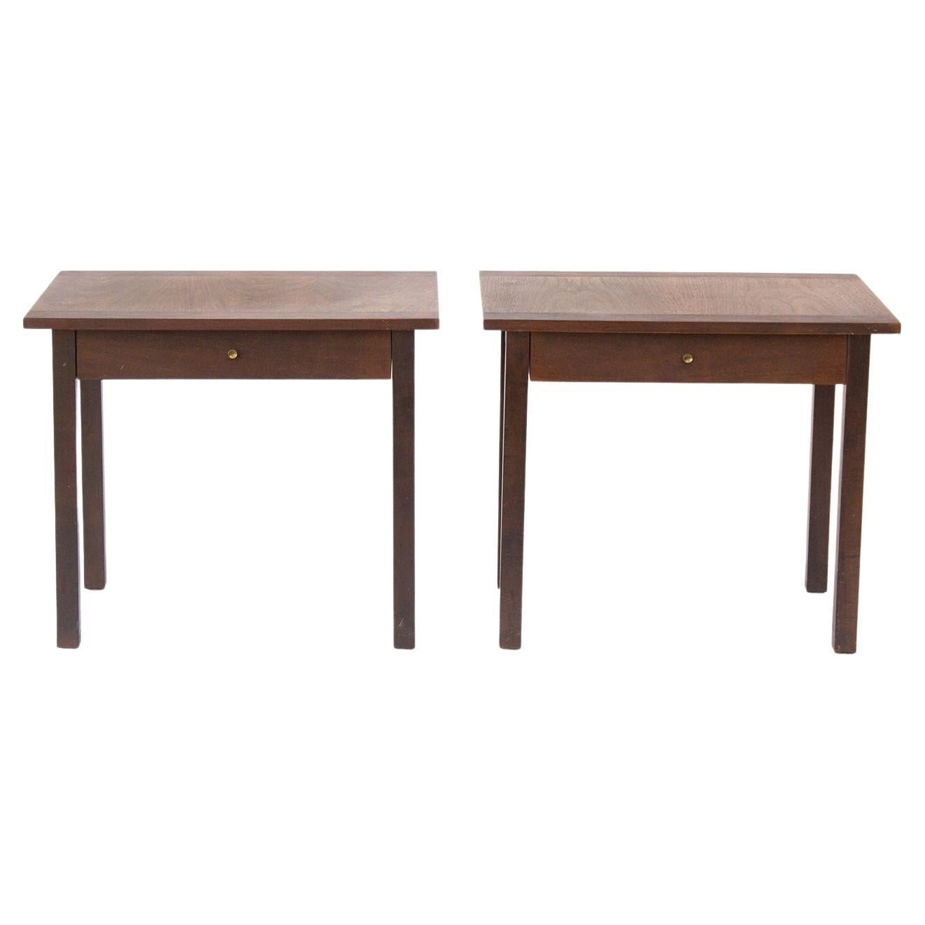 Pair of Single Drawer Nightstands in Rosewood and Walnut For Sale