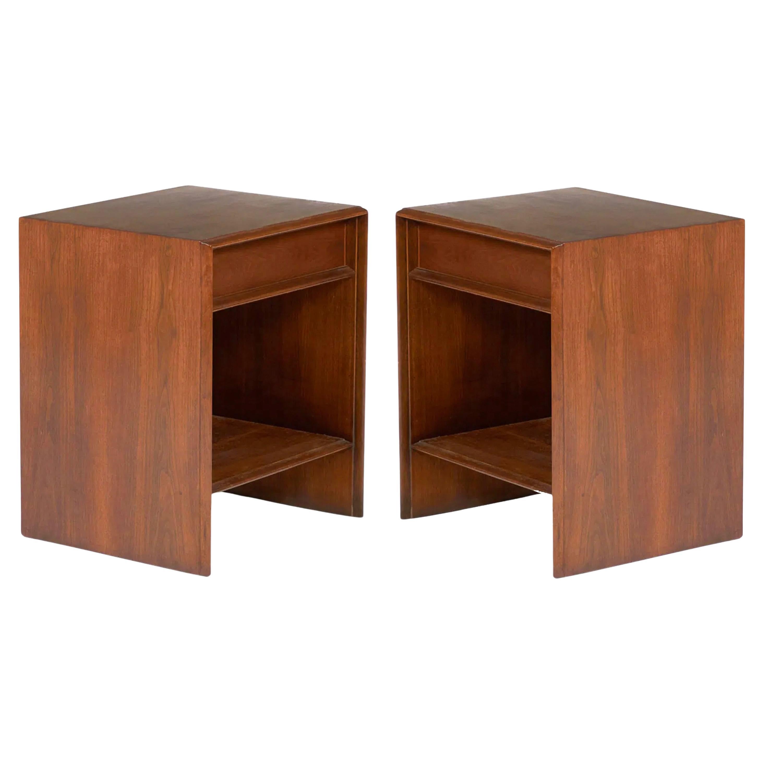 Pair of Single Drawer Walnut Nightstands by T.H. Robsjohn-Gibbings for Widdicomb
