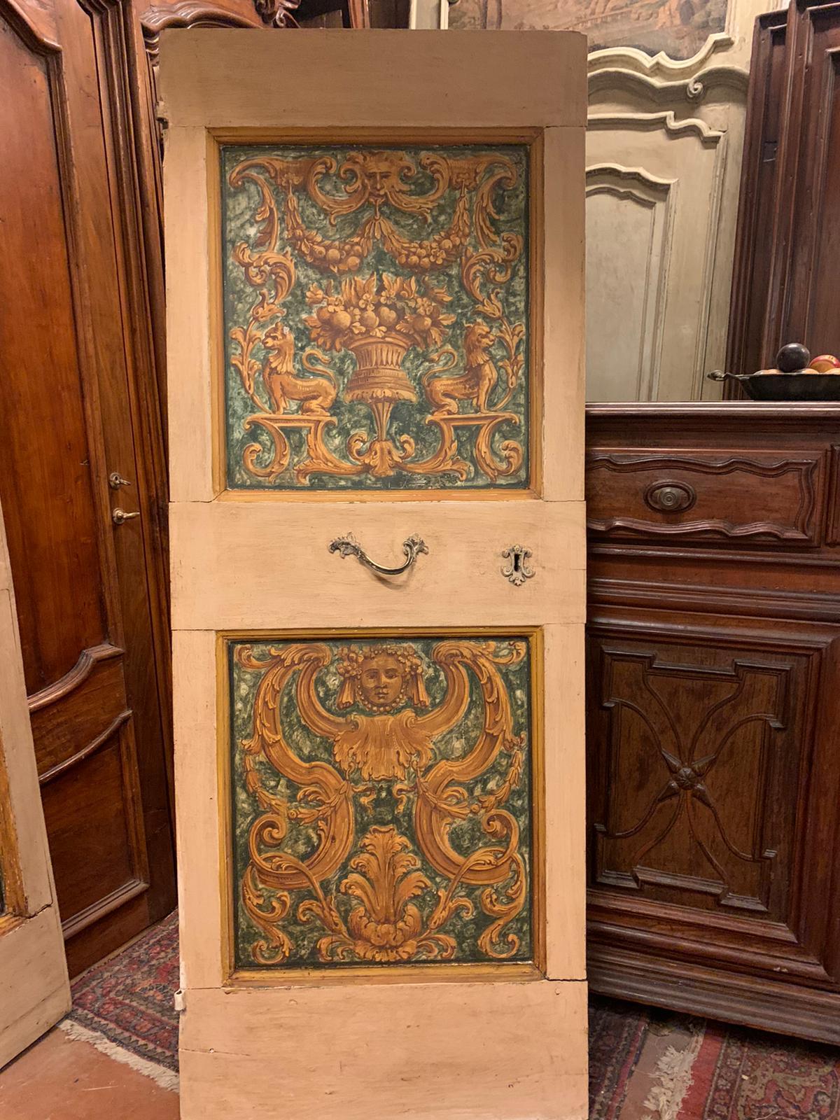 18th Century and Earlier Pair of Single Lacquered and Painted Interior Doors, 18th Century Italy For Sale