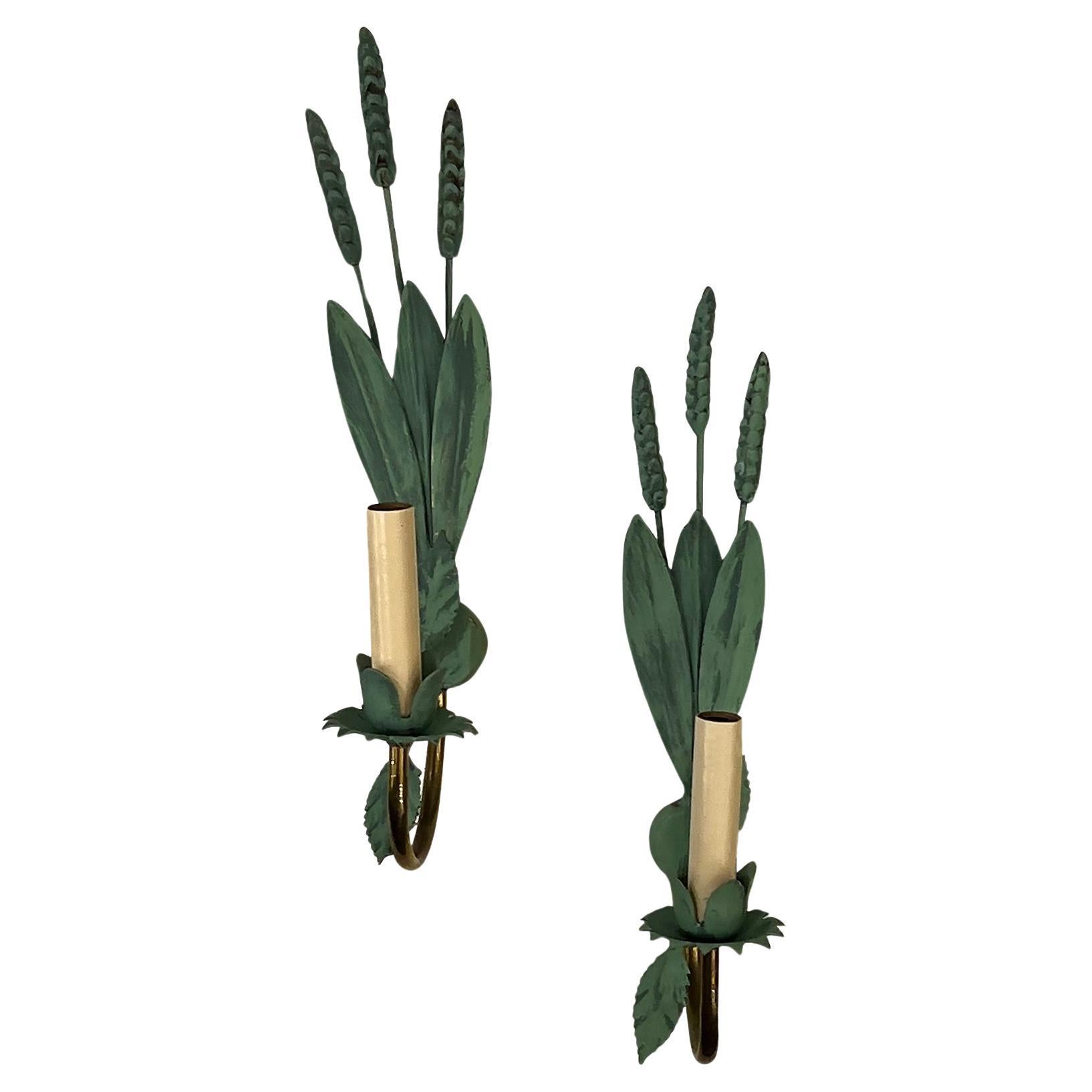 Pair of Single Light Foliage Sconces