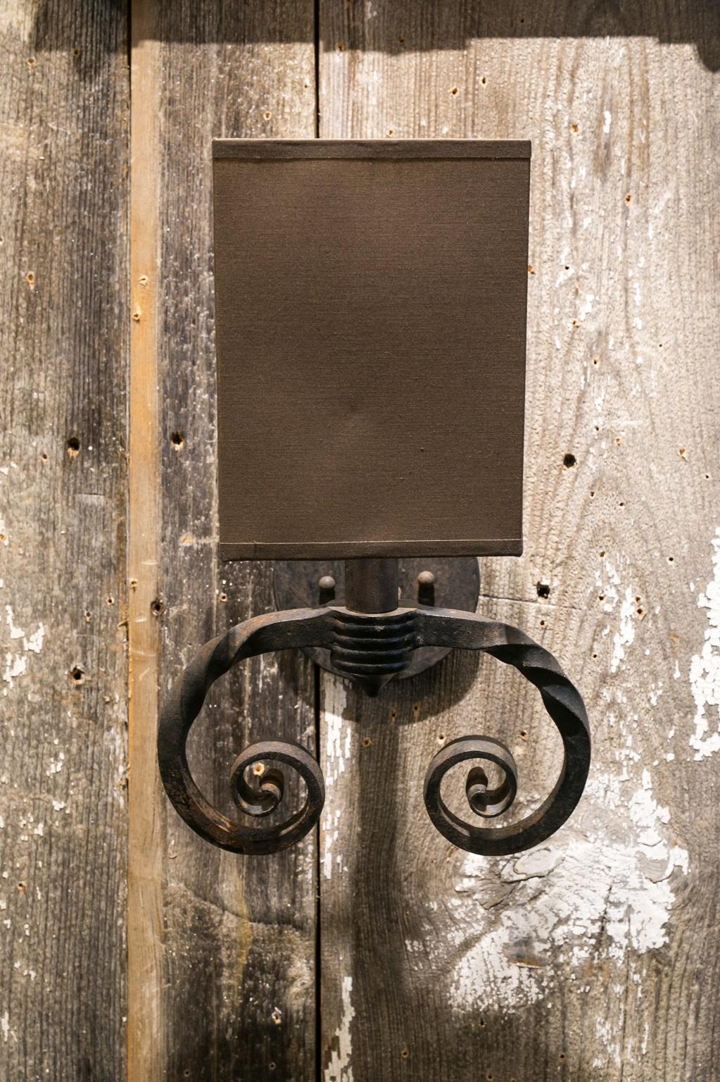 Belgian Pair of Single Light Iron Sconces