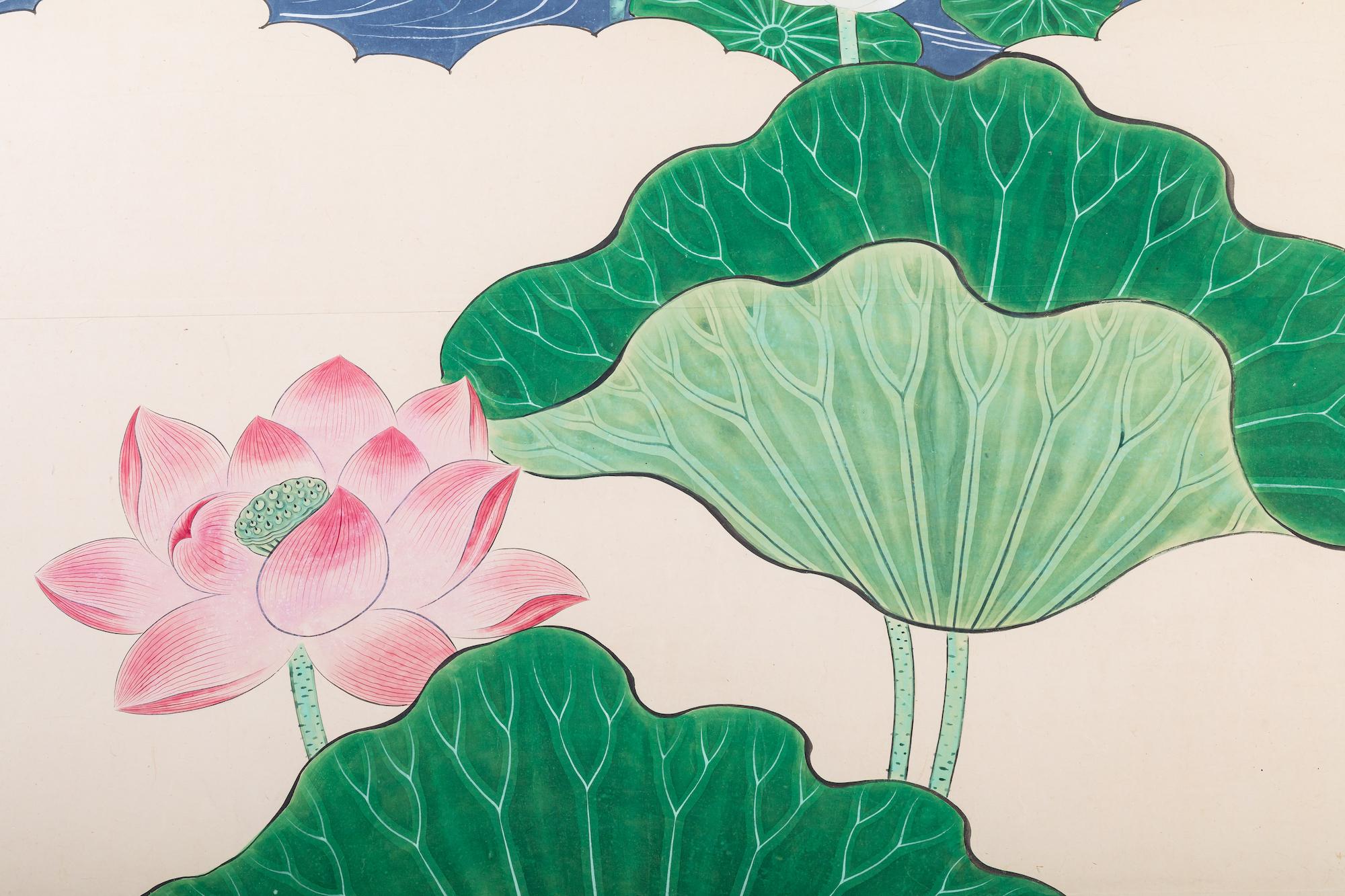 Pair of Painted Panels, Lotus in Bloom 5