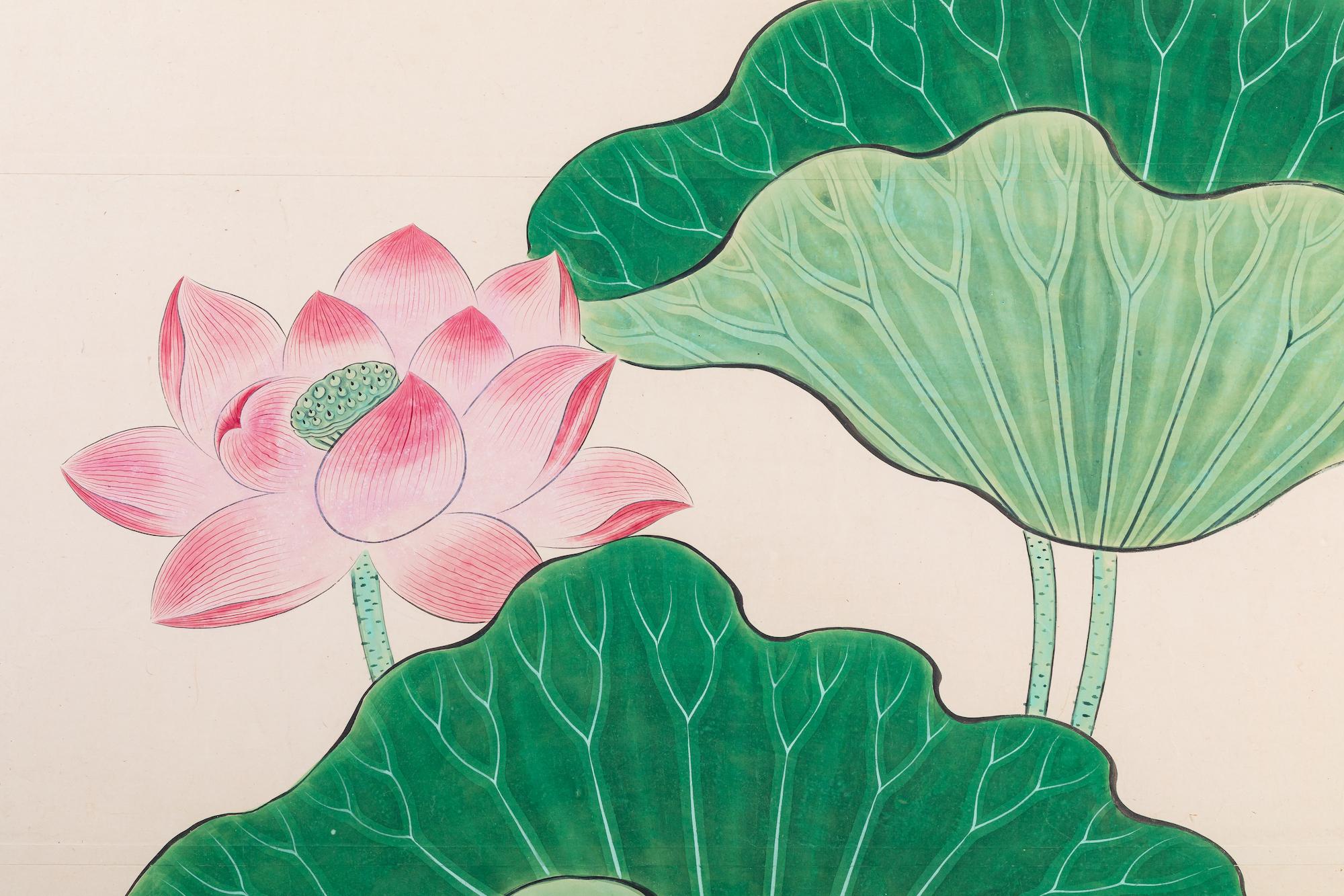 Pair of Painted Panels, Lotus in Bloom 6