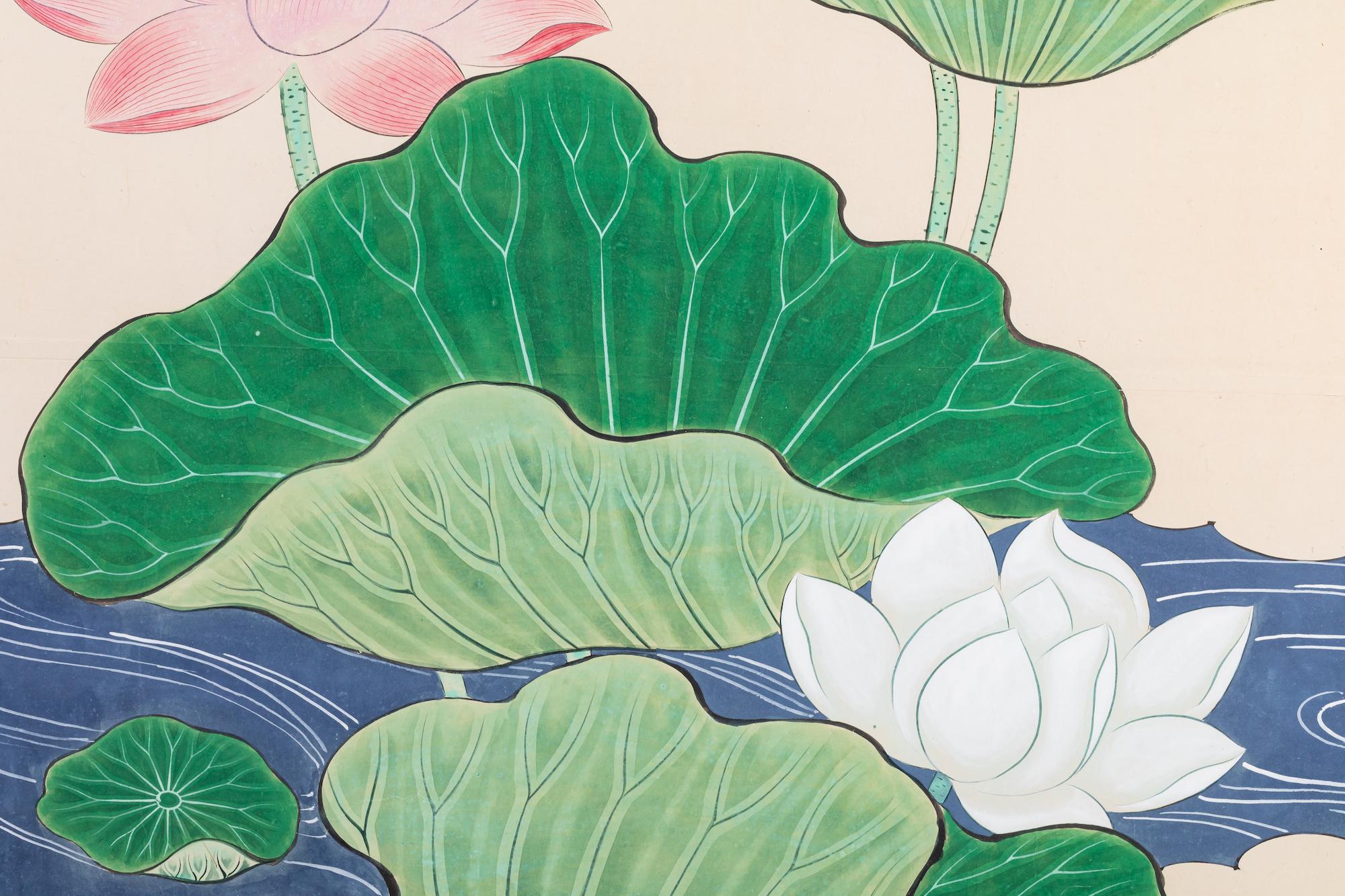 Pair of Painted Panels, Lotus in Bloom 4