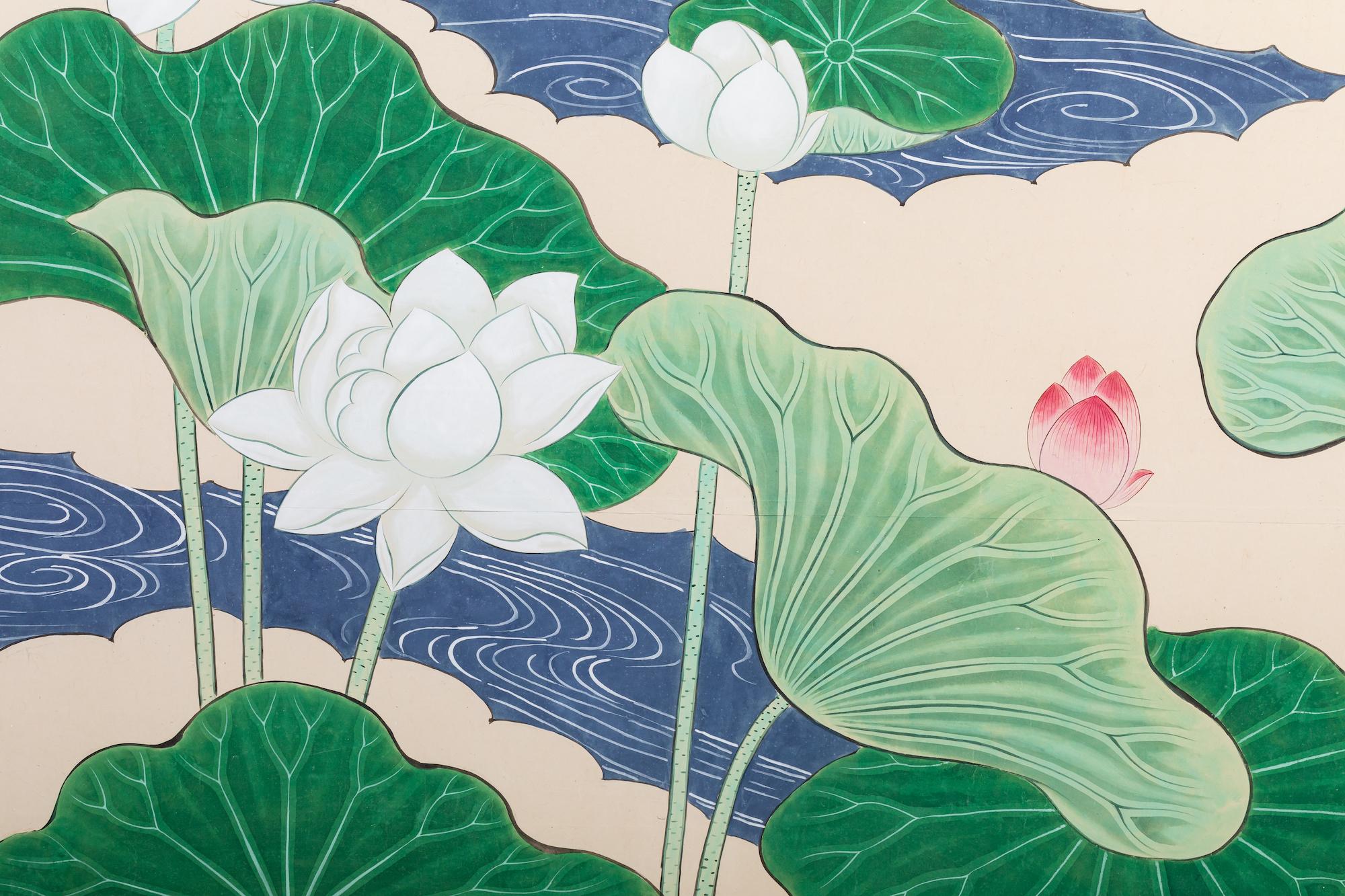 Paper Pair of Painted Panels, Lotus in Bloom