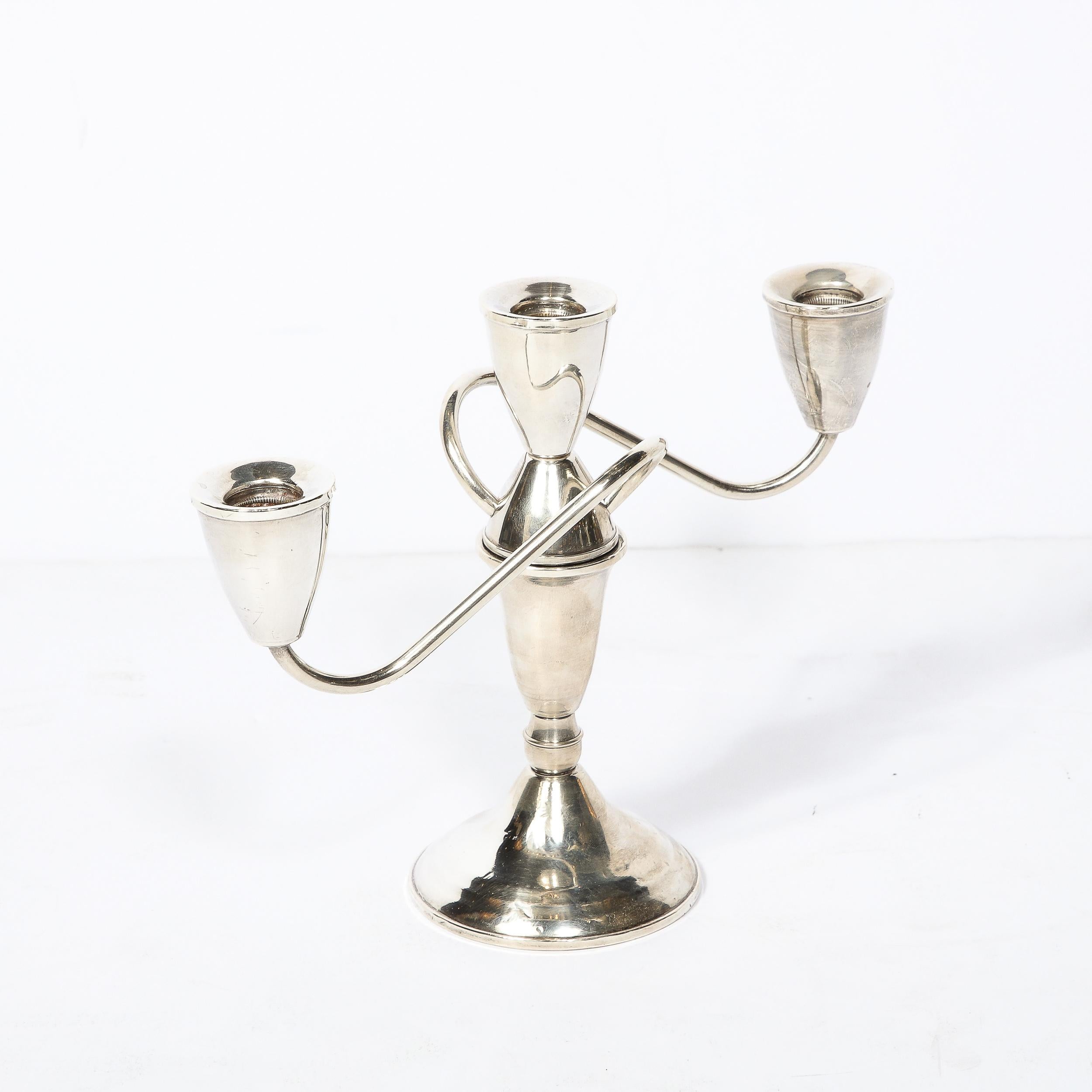Pair of Sinuous Mid Century Sterling Candelabras by Duchin Creations In Excellent Condition For Sale In New York, NY