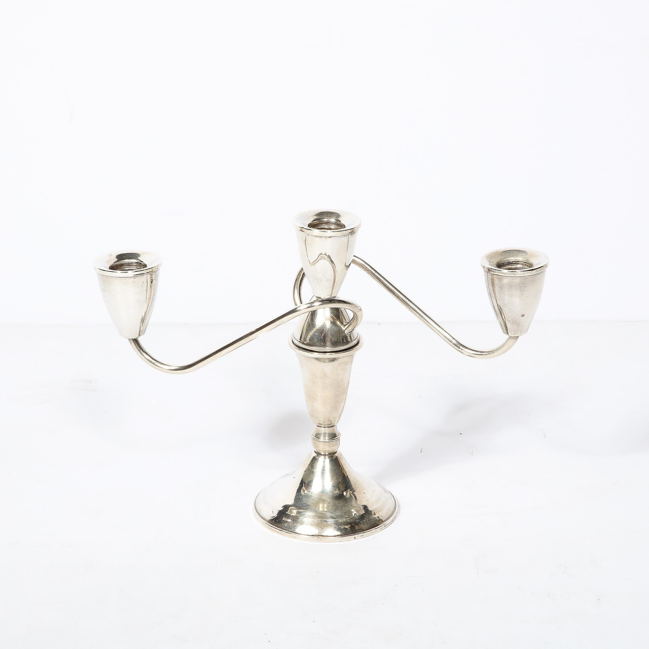 20th Century Pair of Sinuous Mid Century Sterling Candelabras by Duchin Creations For Sale