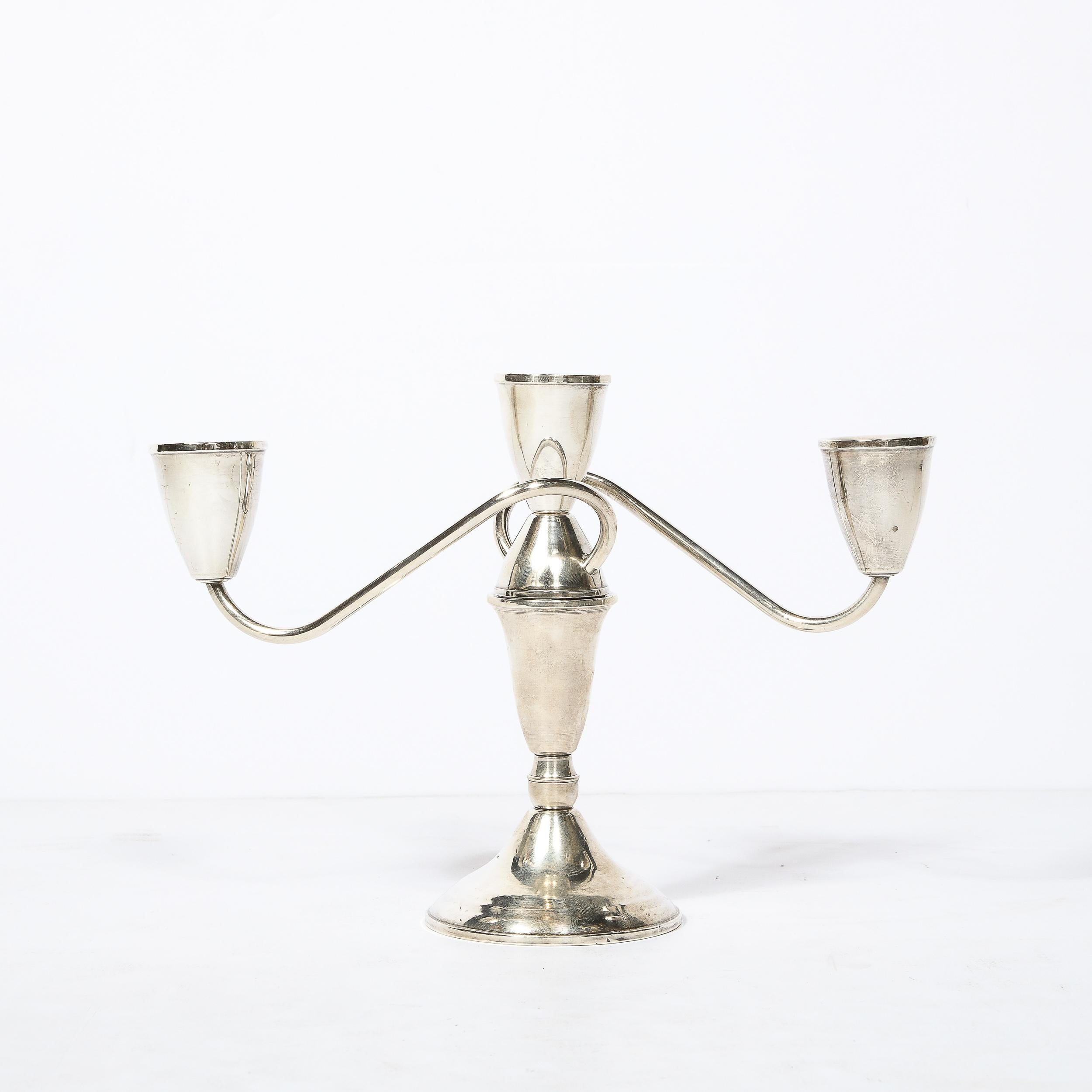 Sterling Silver Pair of Sinuous Mid Century Sterling Candelabras by Duchin Creations For Sale