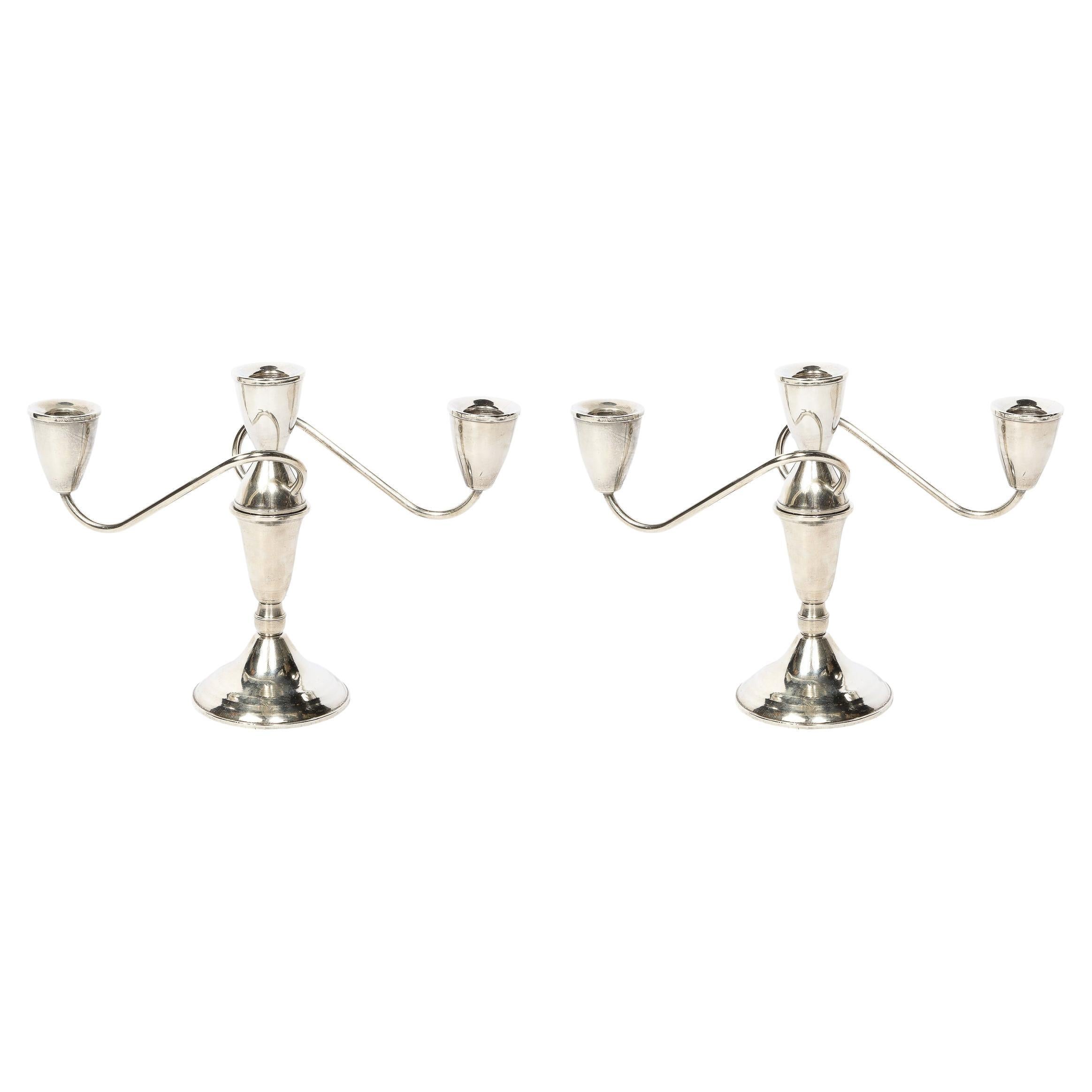 Pair of Sinuous Mid Century Sterling Candelabras by Duchin Creations For Sale