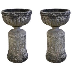 Pair of Sir Edwin Lutyens Stone Urns on Plinths, England, circa 1900