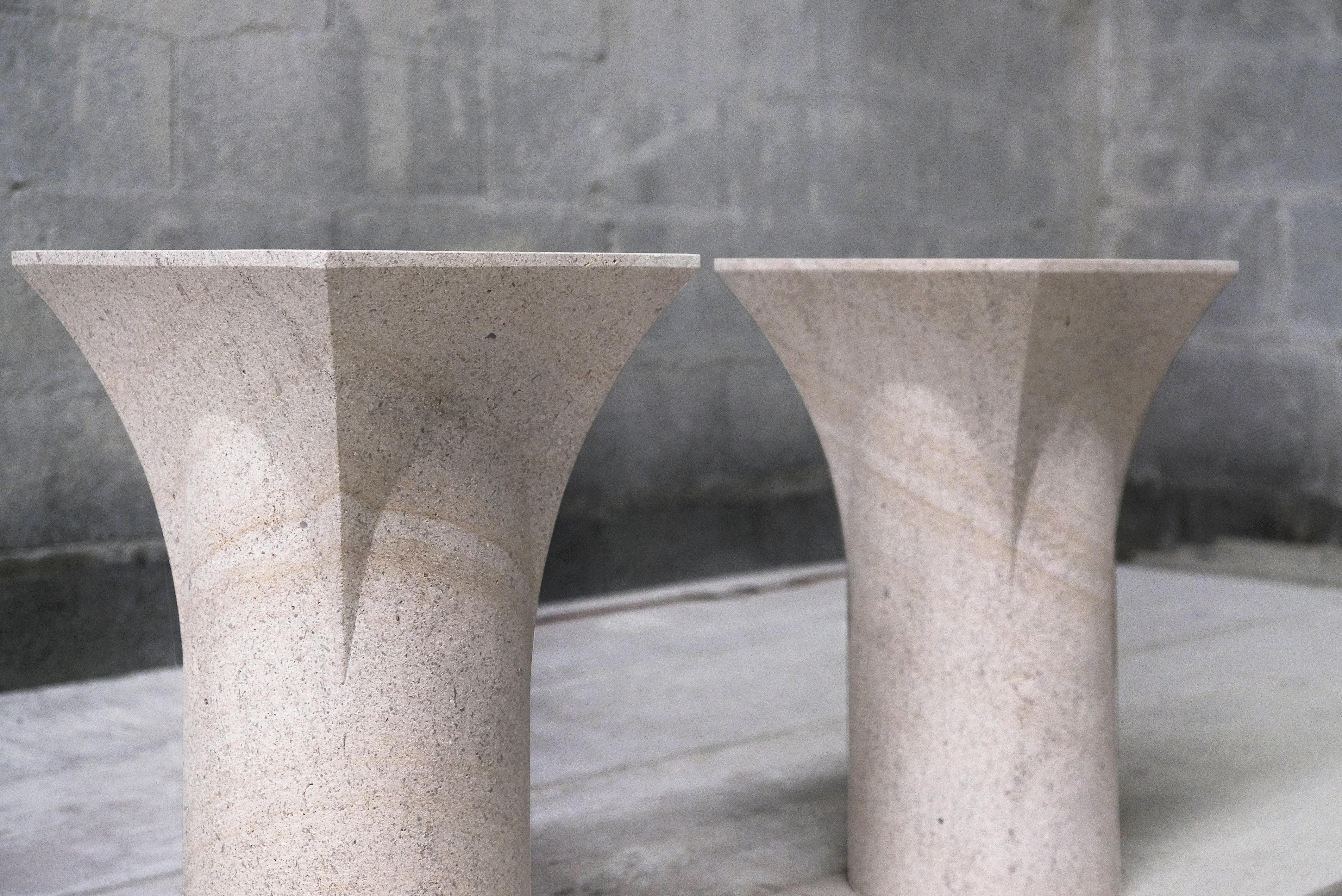 Contemporary Pair of Sireul Stone Side Tables, Frederic Saulou