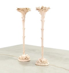 Pair of Sirmos Plaster Palm Torchieres After Serge Roche