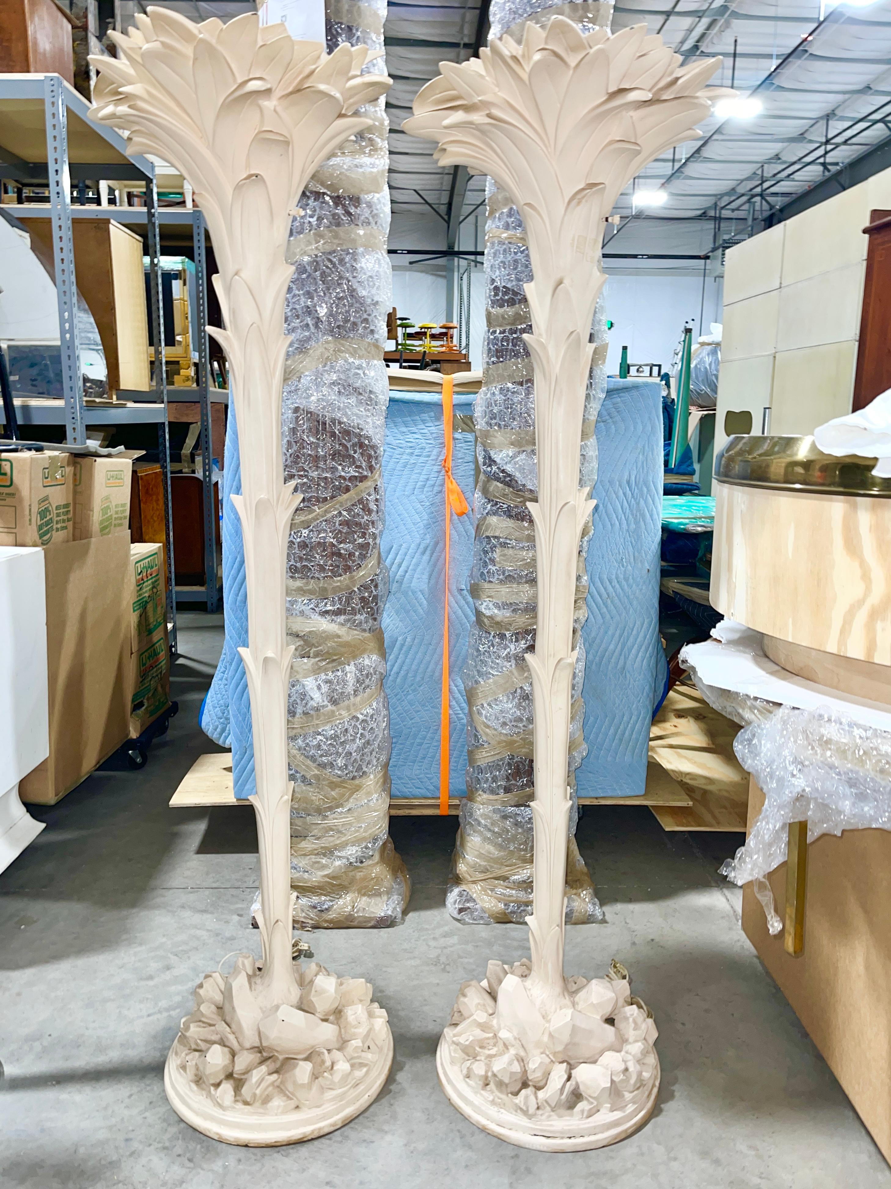 Pair of Sirmos Plaster Palm Torchieres After Serge Roche 7