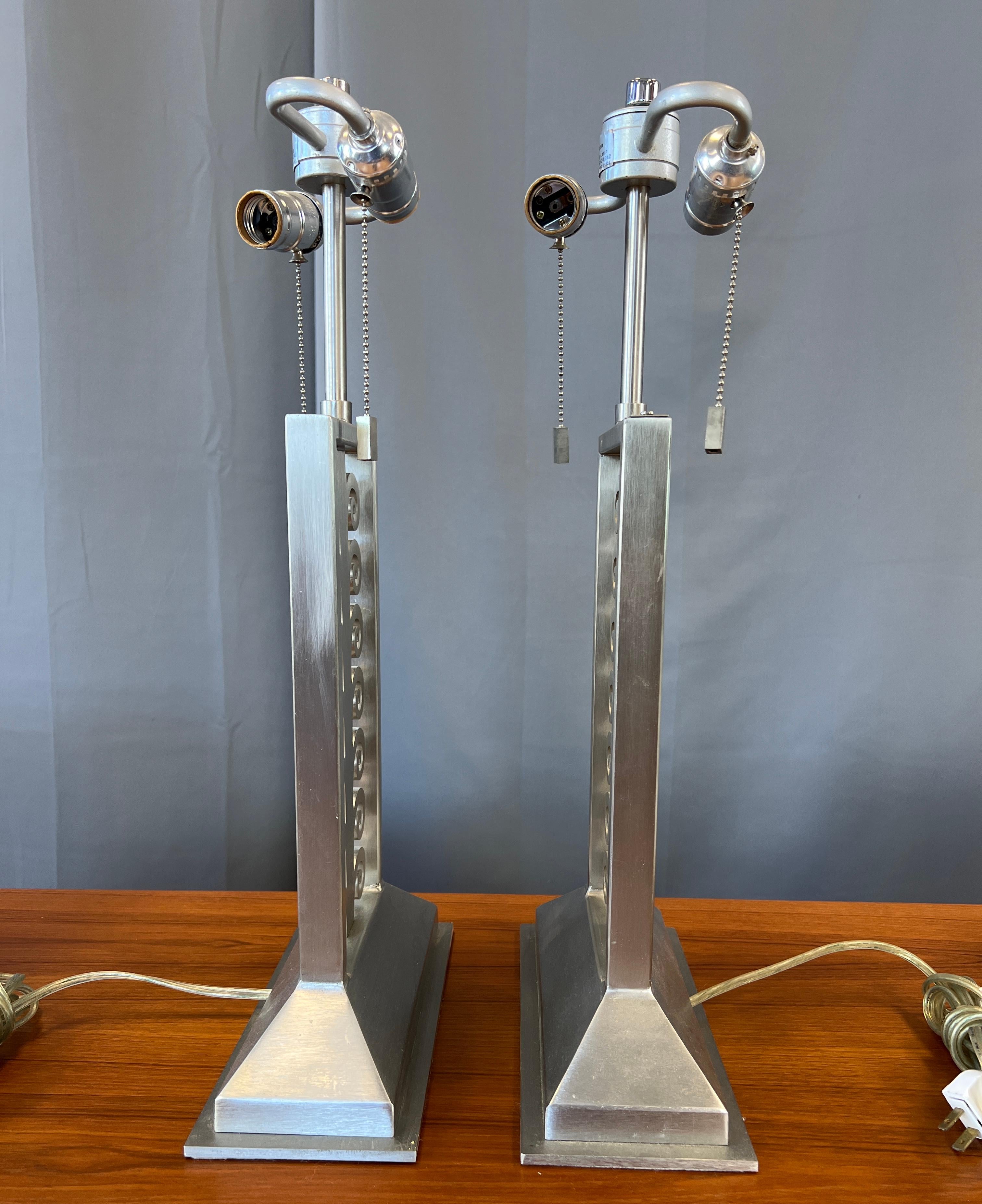 Pair of Sirmos Table Lamps in Brushed Stainless Steel 4