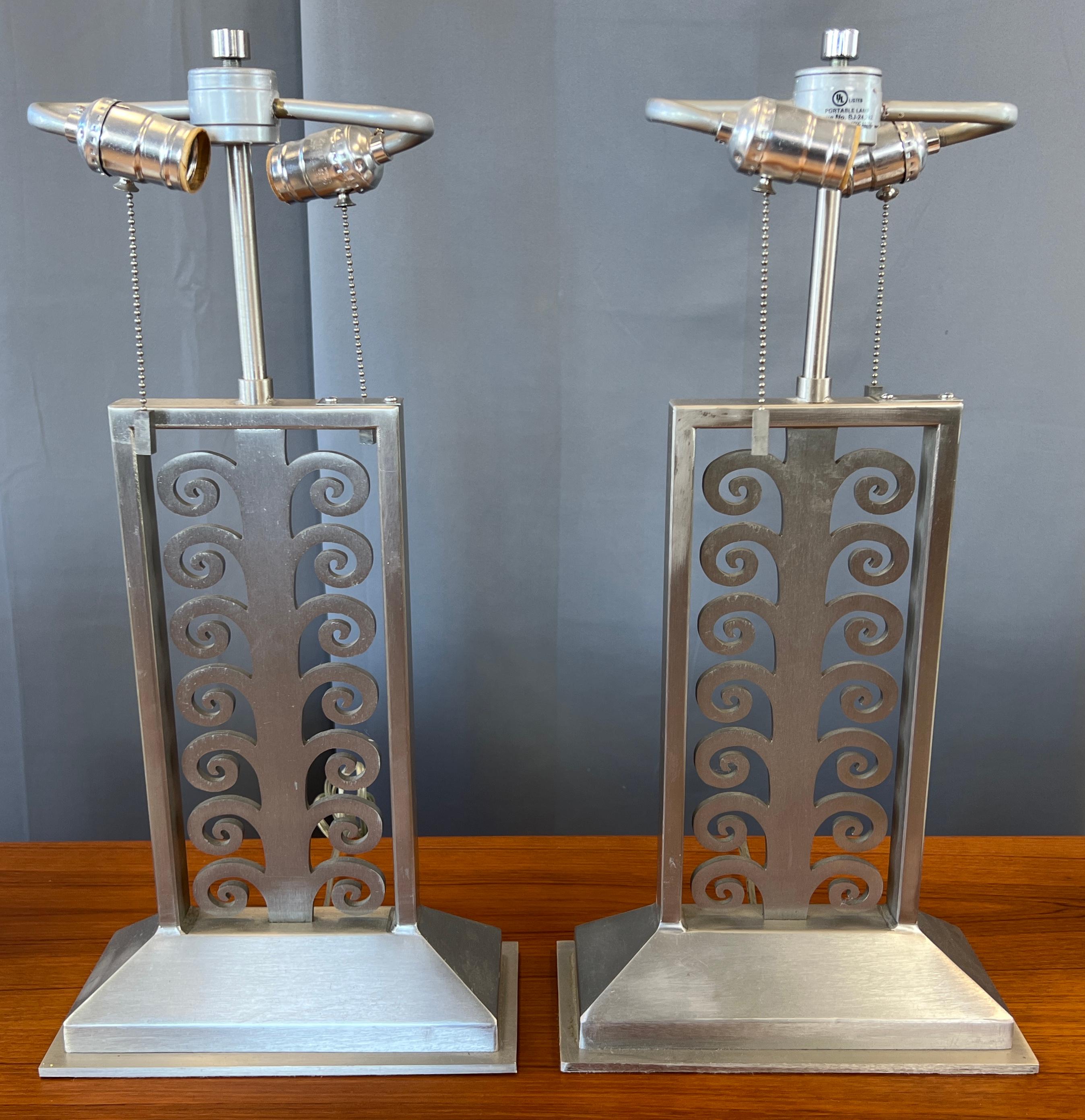 Pair of Sirmos Table Lamps in Brushed Stainless Steel In Good Condition For Sale In San Francisco, CA
