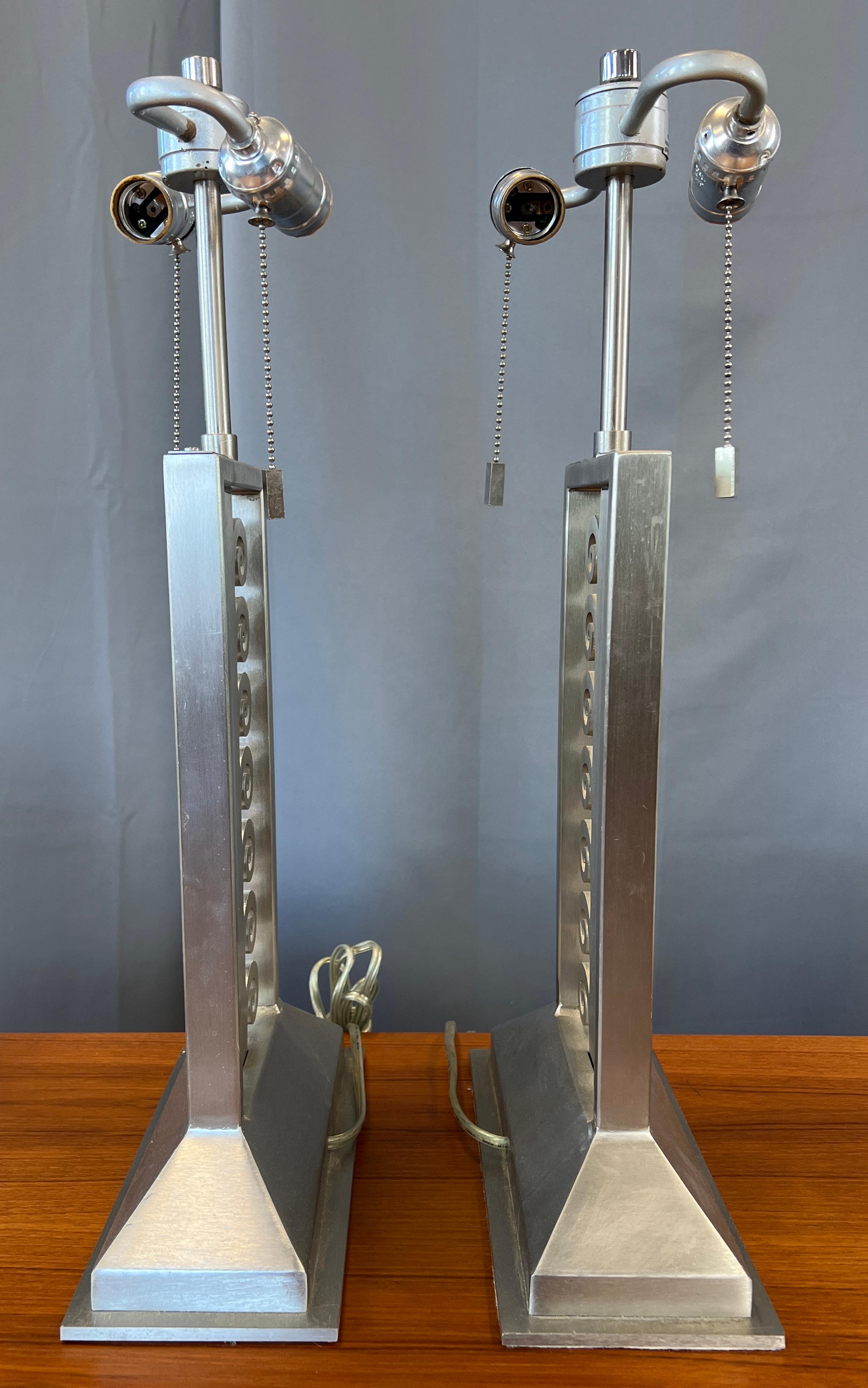 Late 20th Century Pair of Sirmos Table Lamps in Brushed Stainless Steel