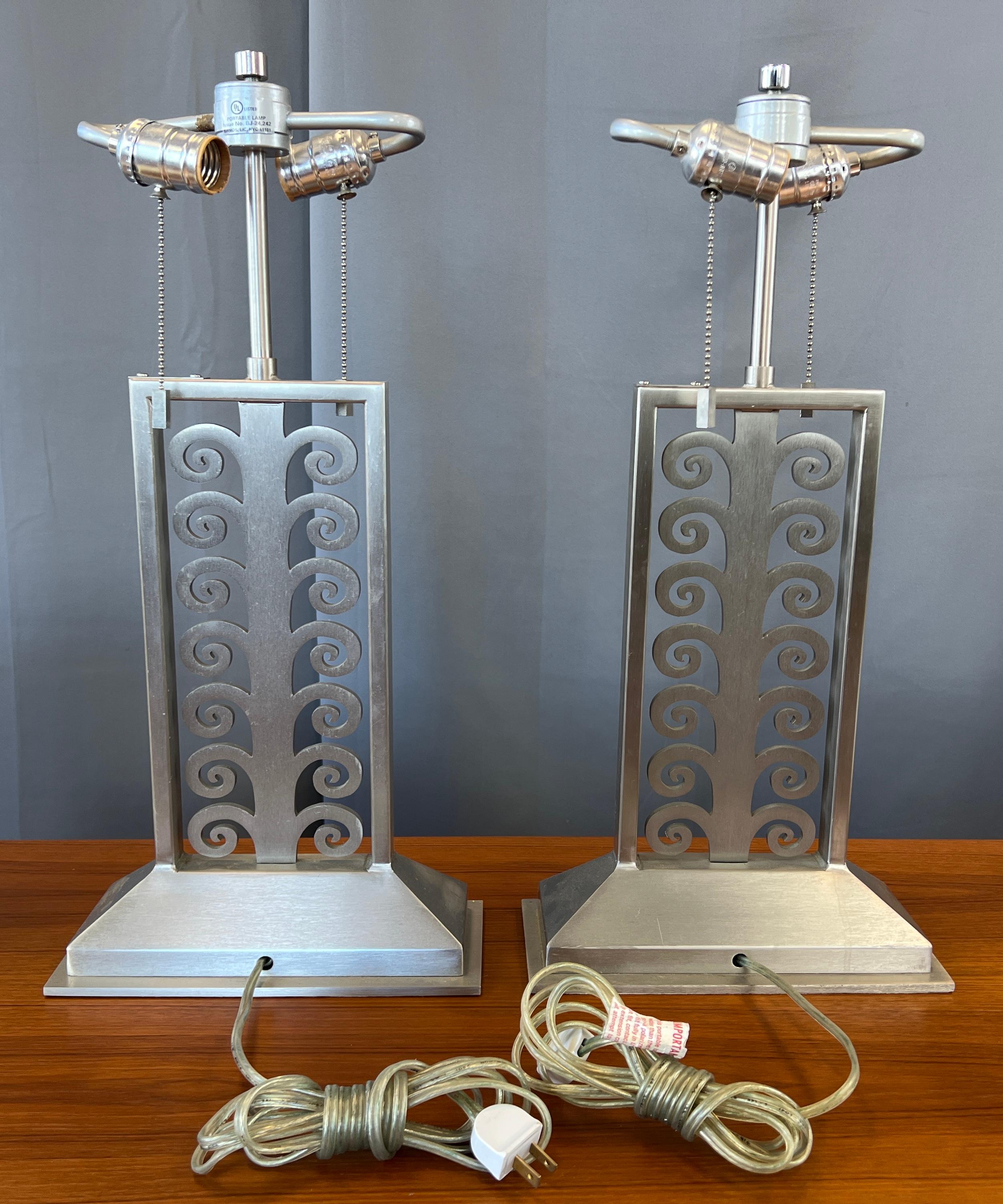 Pair of Sirmos Table Lamps in Brushed Stainless Steel 1
