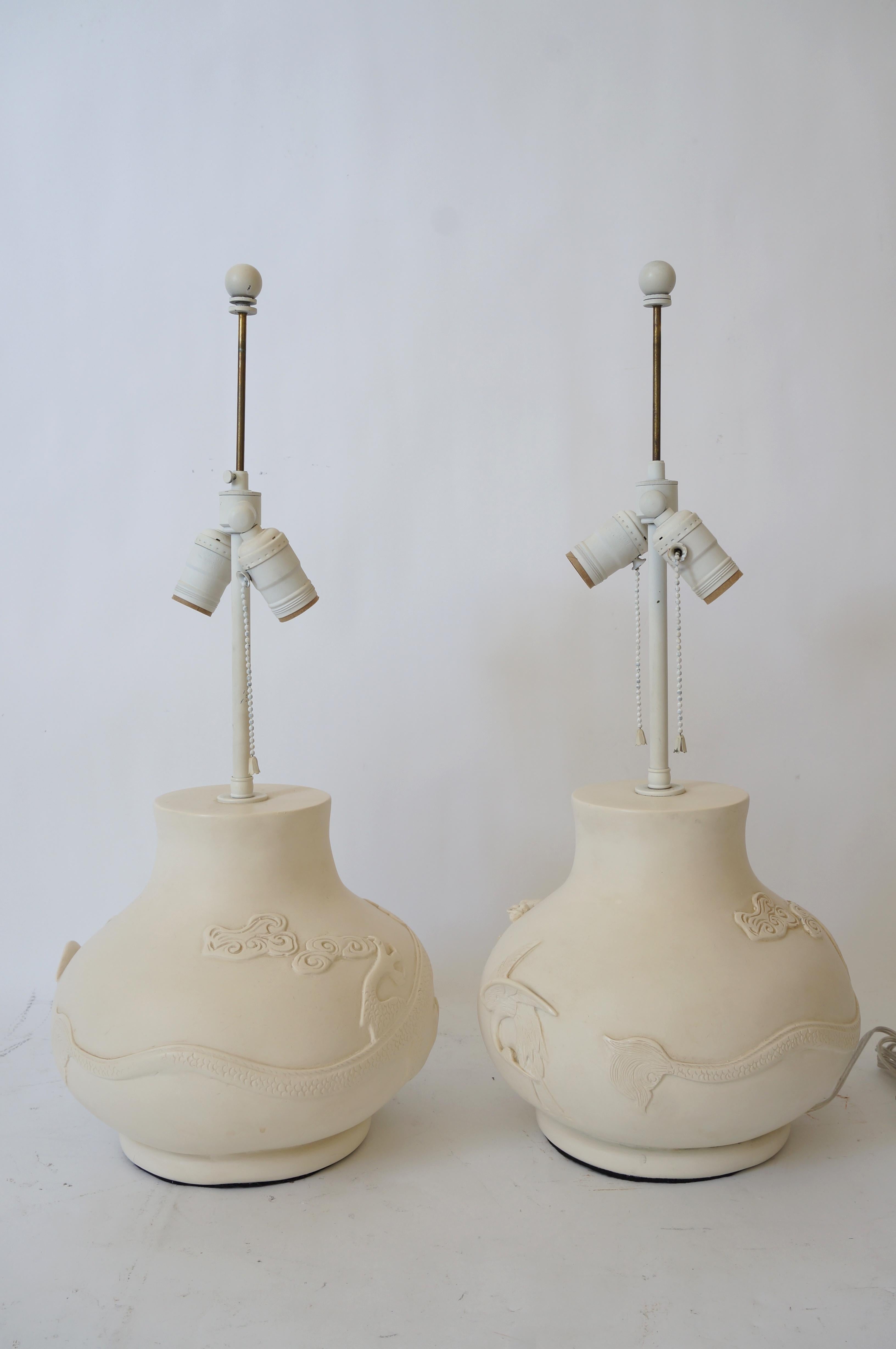 American Pair of Sirmos Table Lamps with Dragon Motif For Sale
