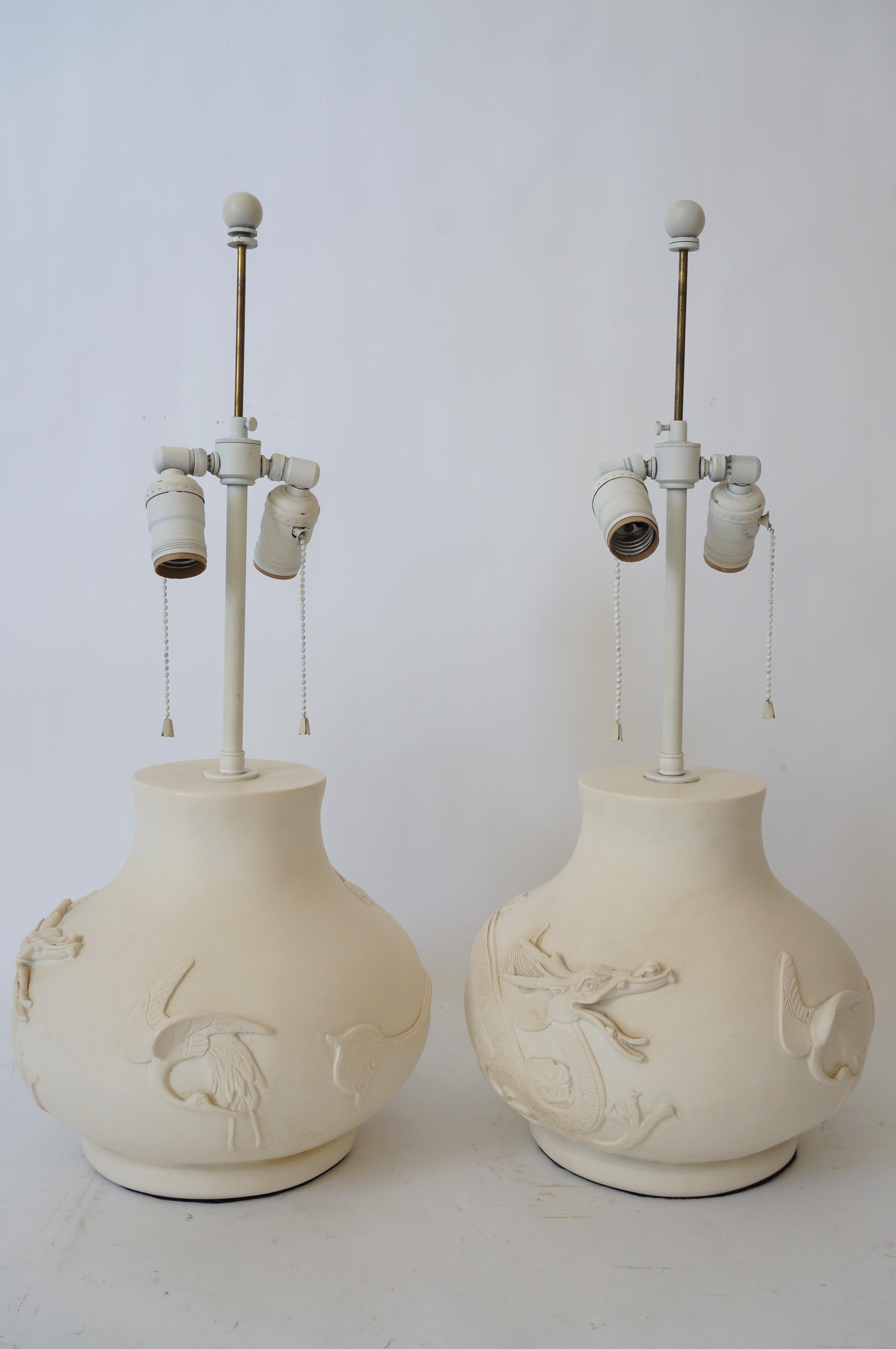 Molded Pair of Sirmos Table Lamps with Dragon Motif For Sale