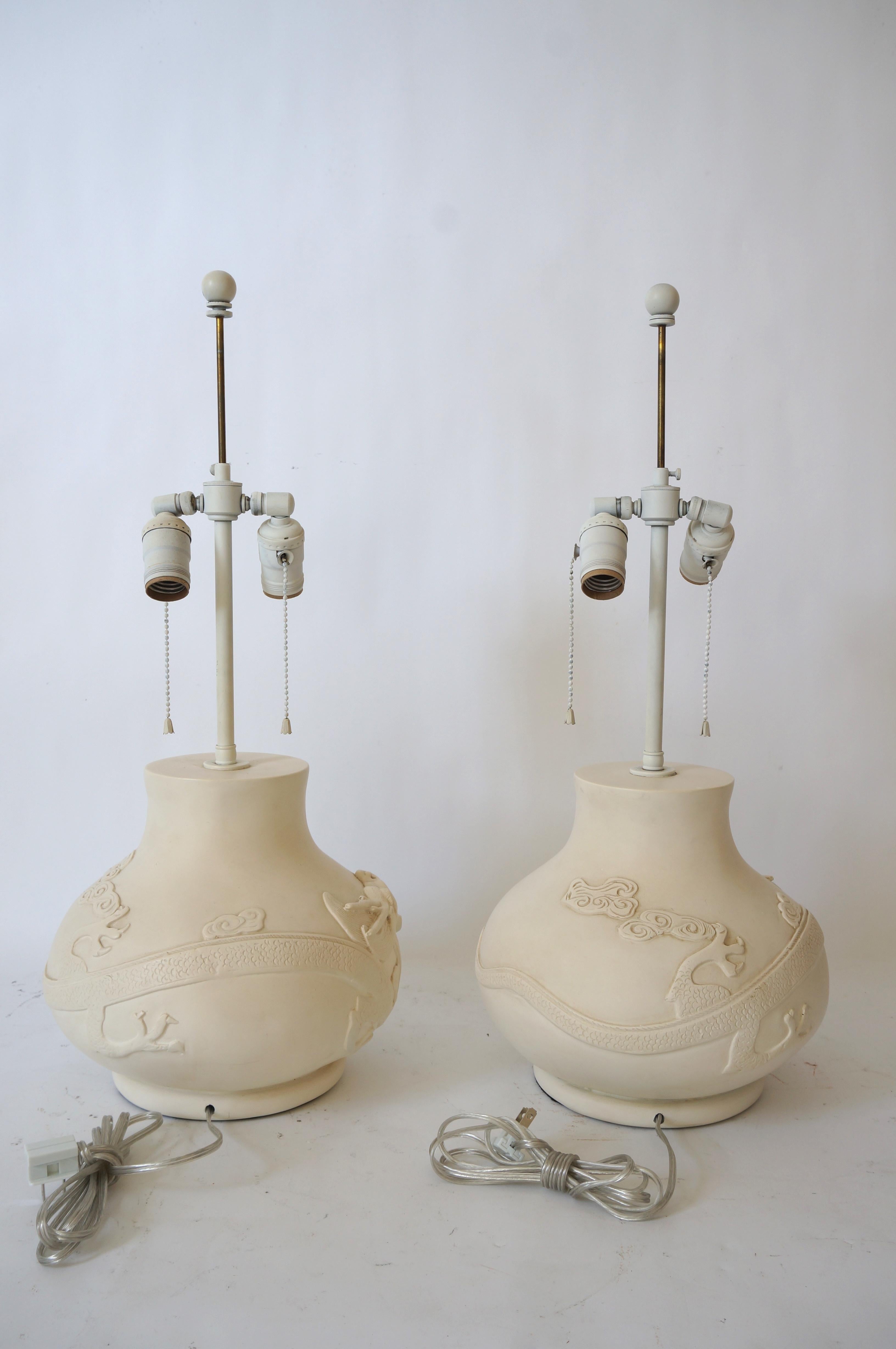 20th Century Pair of Sirmos Table Lamps with Dragon Motif For Sale