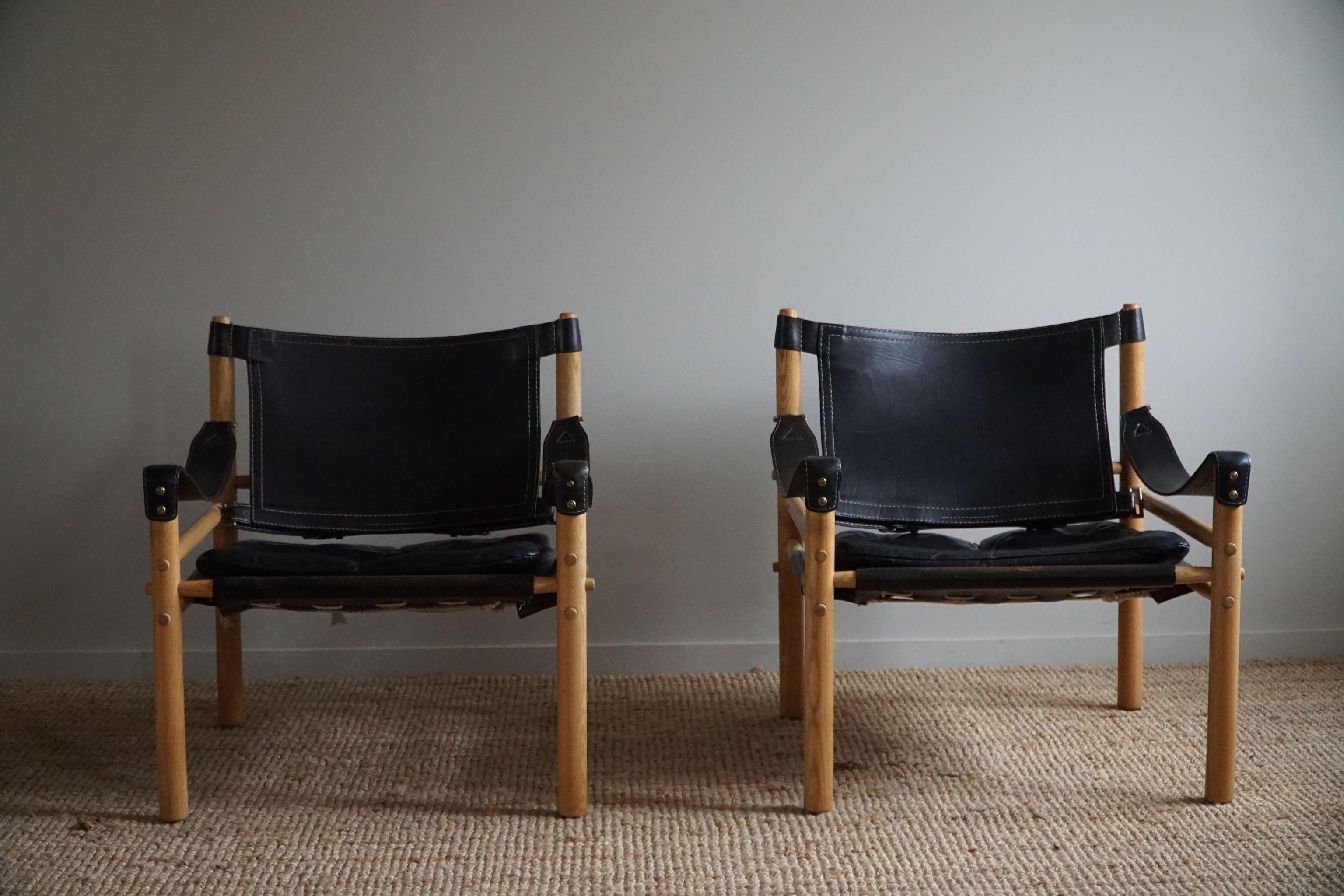 20th Century Pair of Sirocco Lounge Chairs in Ash & Leather, Arne Norell, Ab Aneby, 1960s