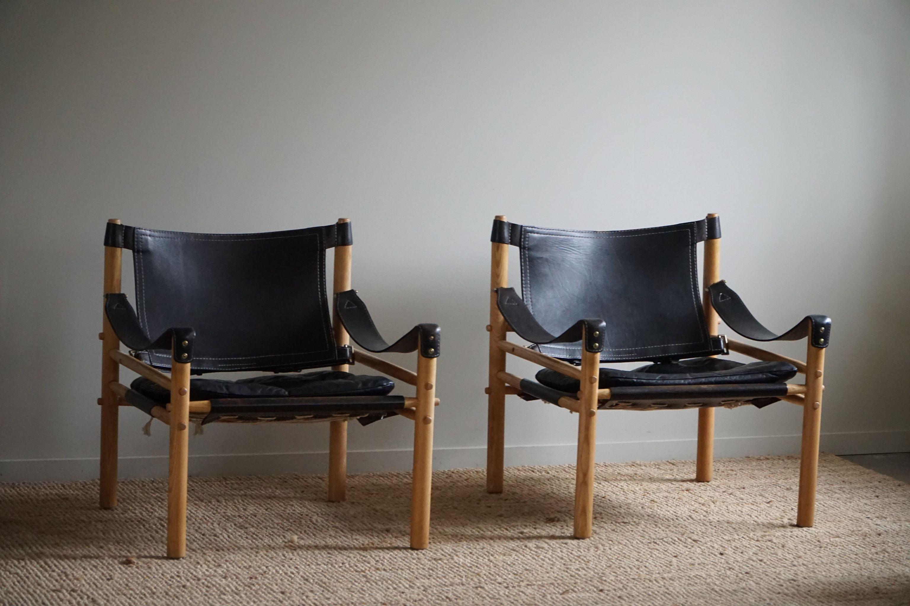 Pair of Sirocco Lounge Chairs in Ash & Leather, Arne Norell, Ab Aneby, 1960s 4