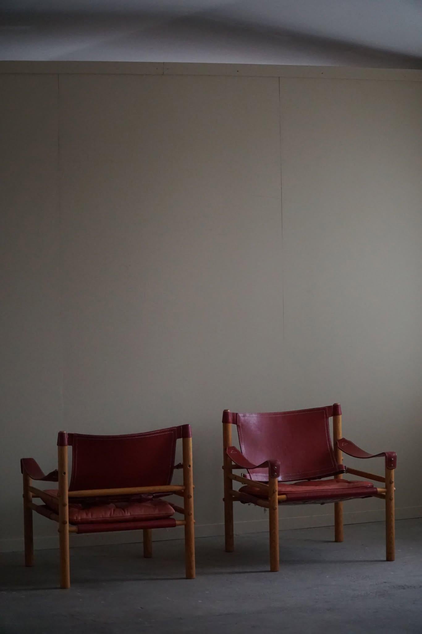 Pair of Sirocco Lounge Chairs in Ash & Leather, Arne Norell, Ab Aneby, 1960s In Good Condition In Odense, DK