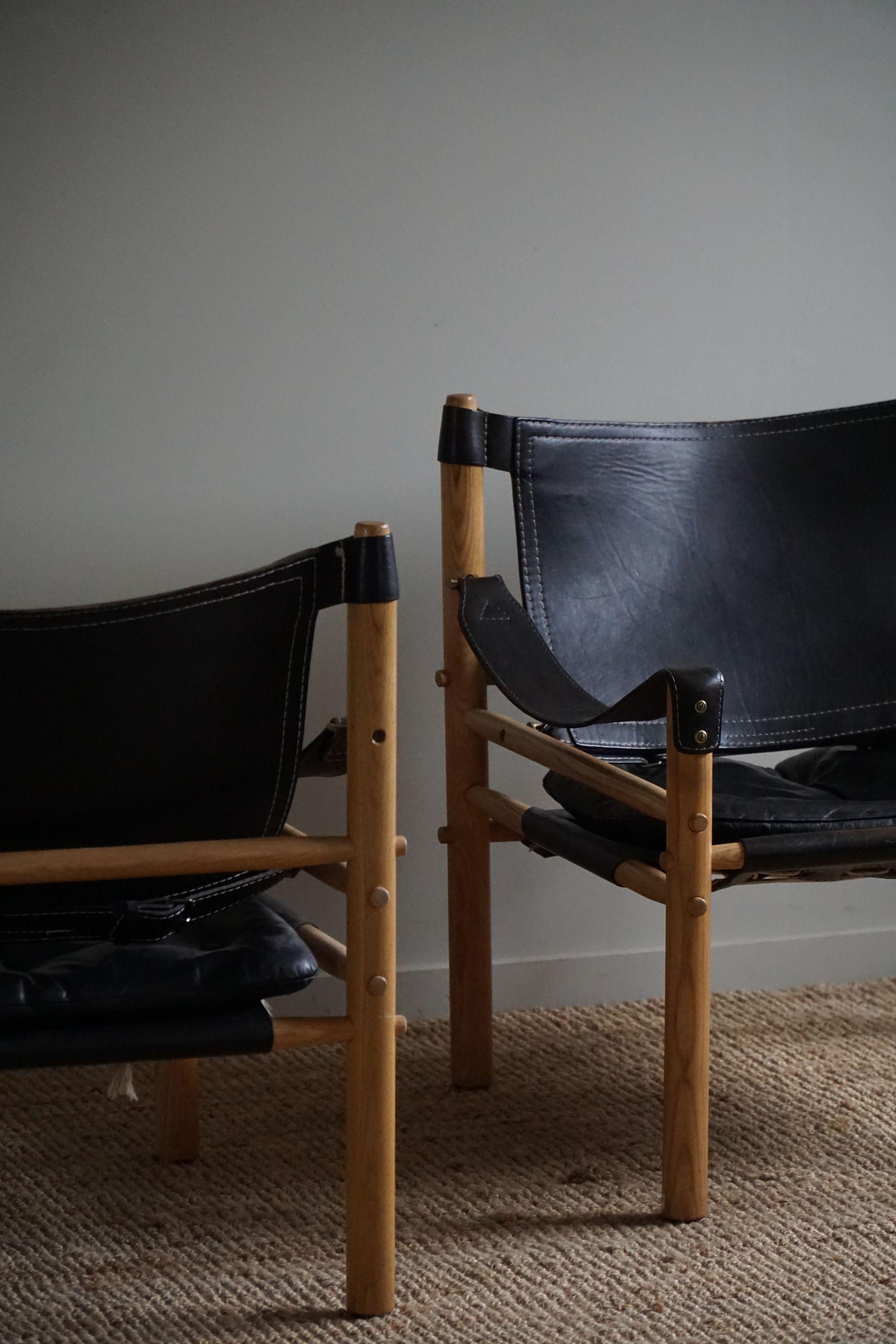 Danish Pair of Sirocco Lounge Chairs in Ash & Leather, Arne Norell, Ab Aneby, 1960s