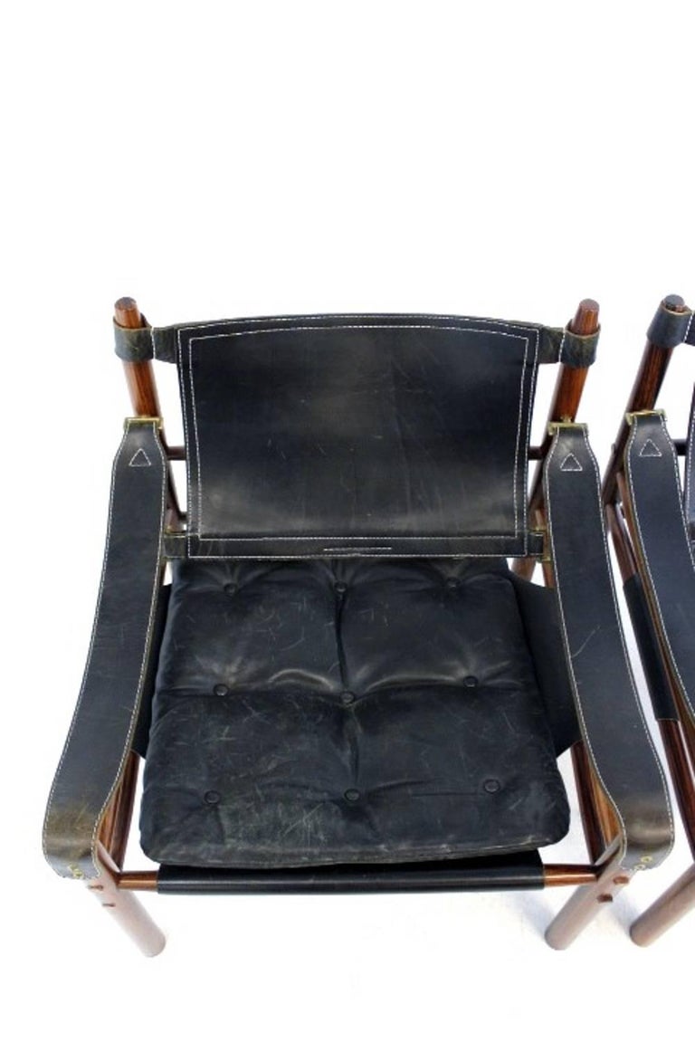 Scandinavian Modern Pair of Sirocco Safari Chair by Arne Norell Black Leather For Sale