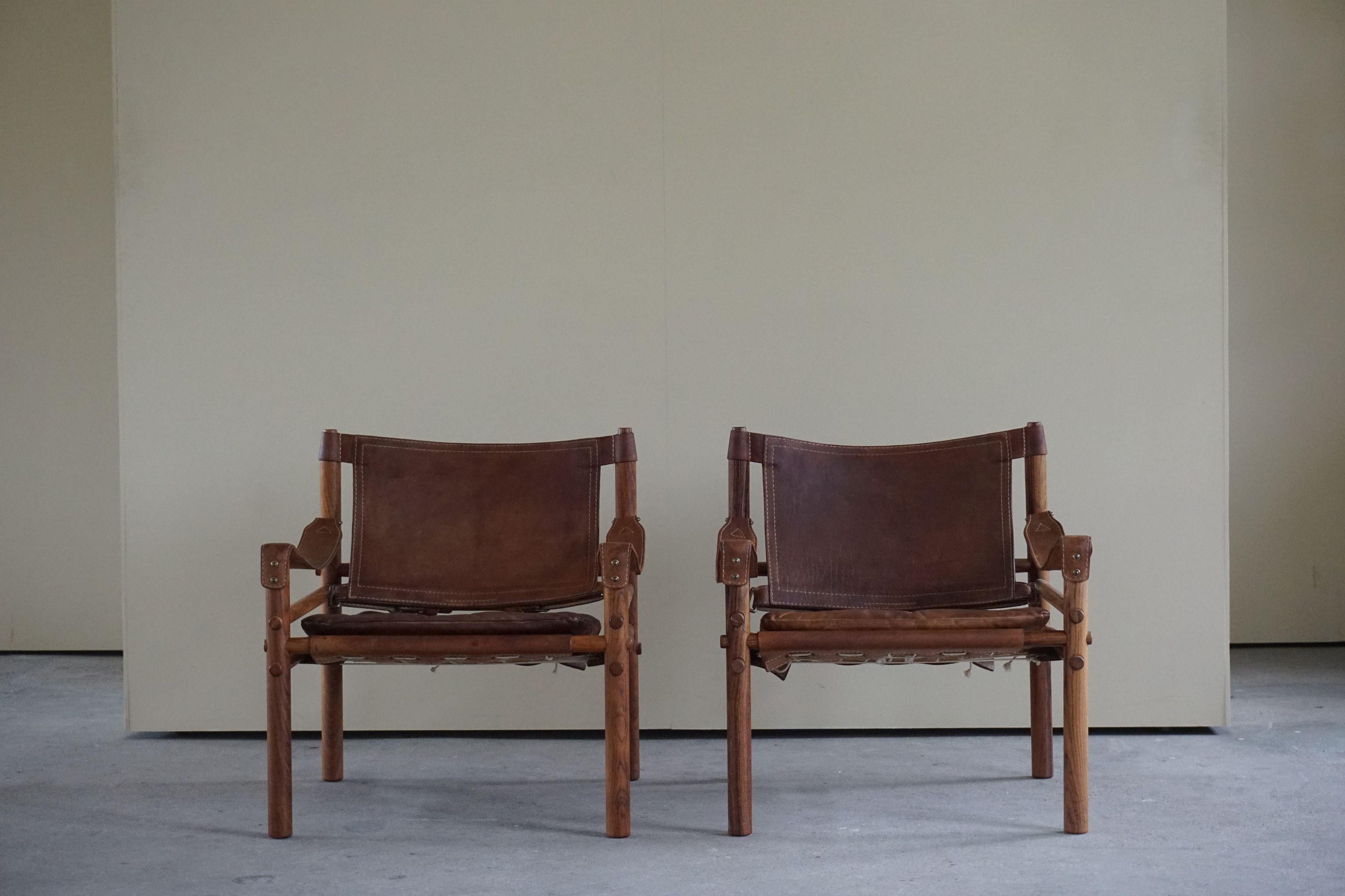 Pair of Sirocco Safari Chairs, Made by Arne Norell AB in Aneby Sweden, 1960s 12