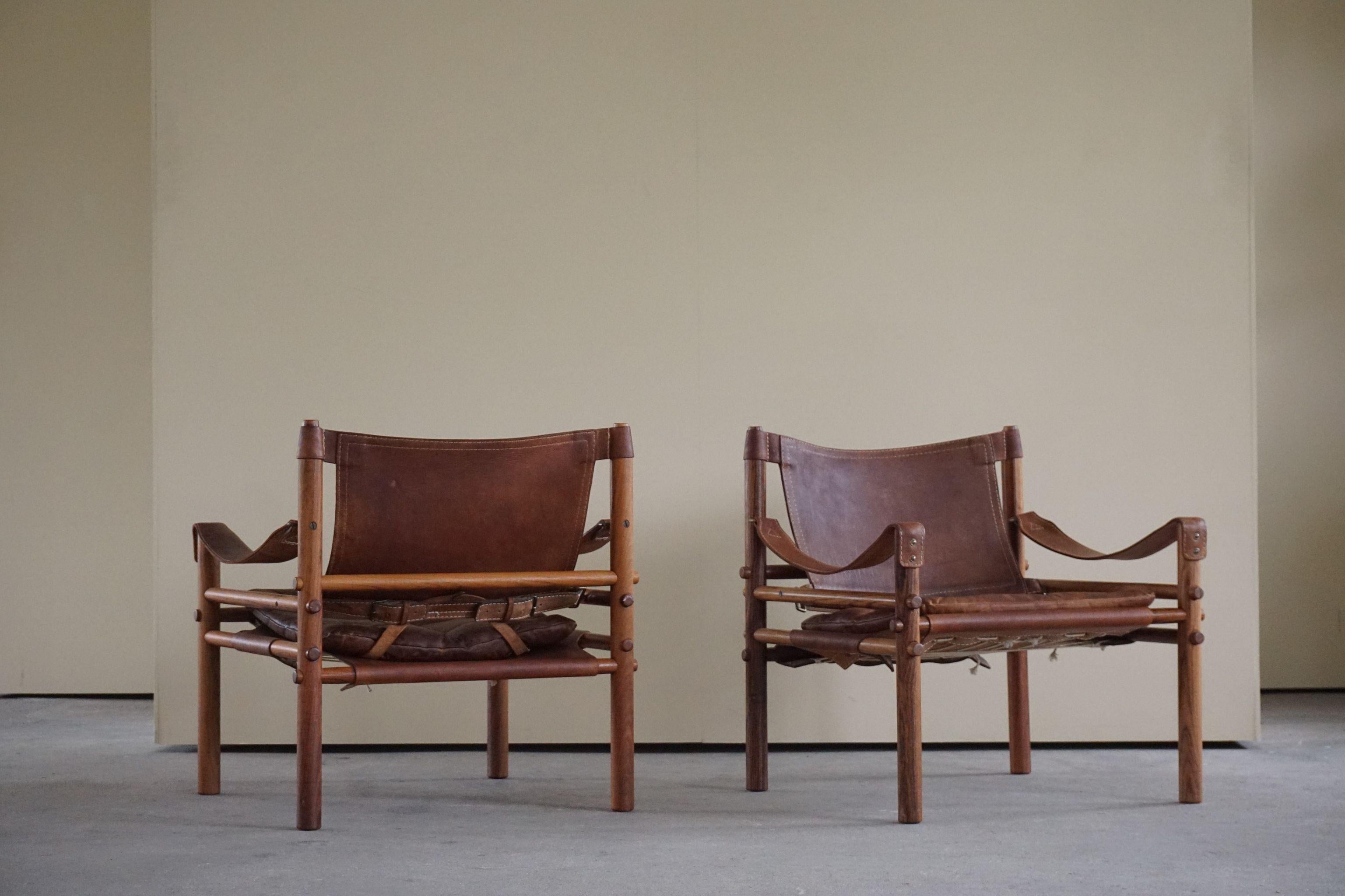 Scandinavian Modern Pair of Sirocco Safari Chairs, Made by Arne Norell AB in Aneby Sweden, 1960s