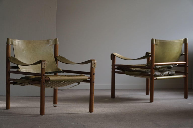 Mid-Century Modern Pair of Sirocco Safari Chairs, Made by Arne Norell AB in Aneby, Sweden, 1960s