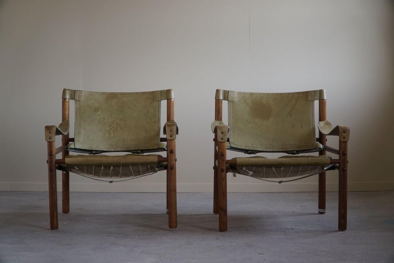 Swedish Pair of Sirocco Safari Chairs, Made by Arne Norell AB in Aneby, Sweden, 1960s