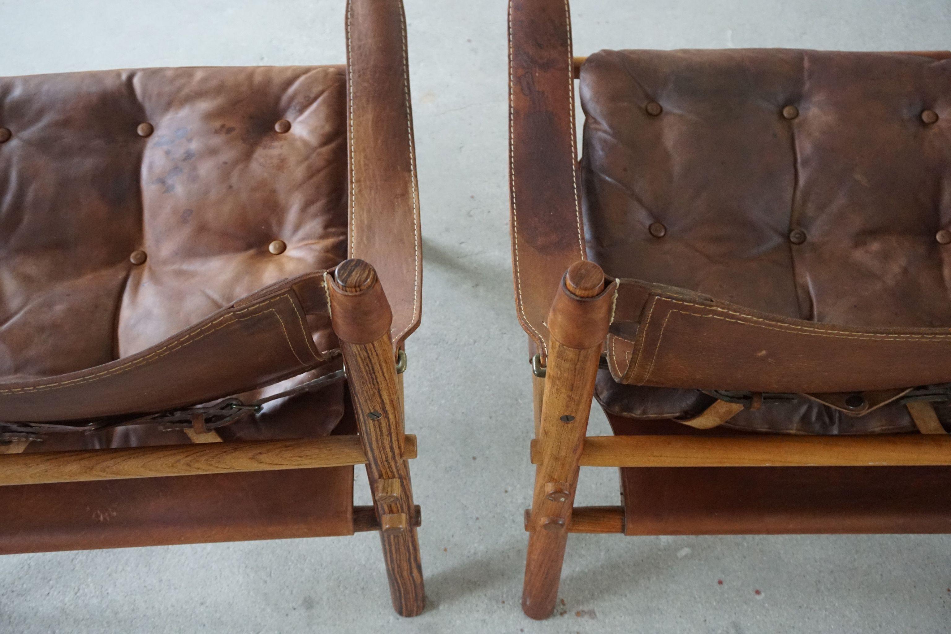 Mid-20th Century Pair of Sirocco Safari Chairs, Made by Arne Norell AB in Aneby Sweden, 1960s