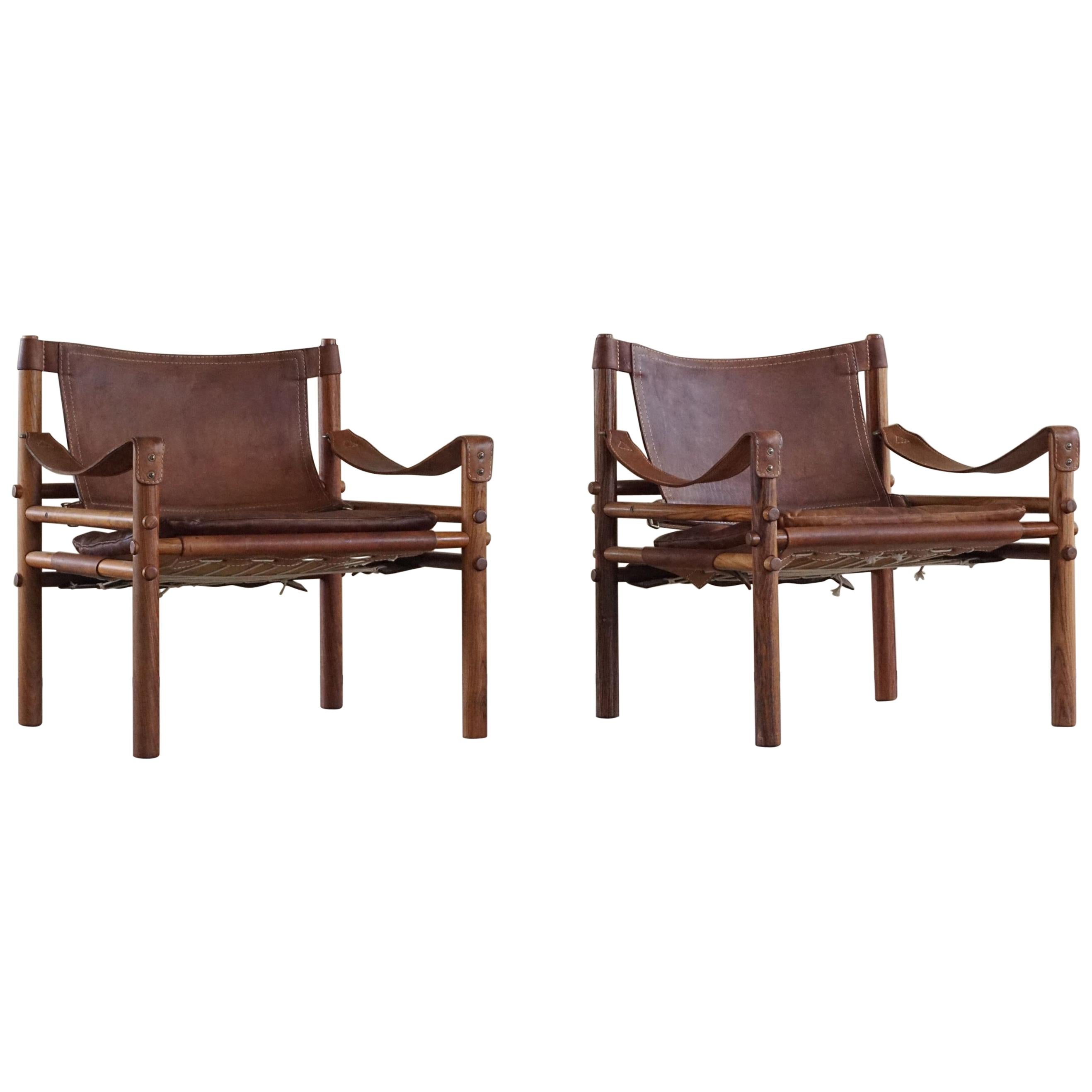 Pair of Sirocco Safari Chairs, Made by Arne Norell AB in Aneby Sweden, 1960s