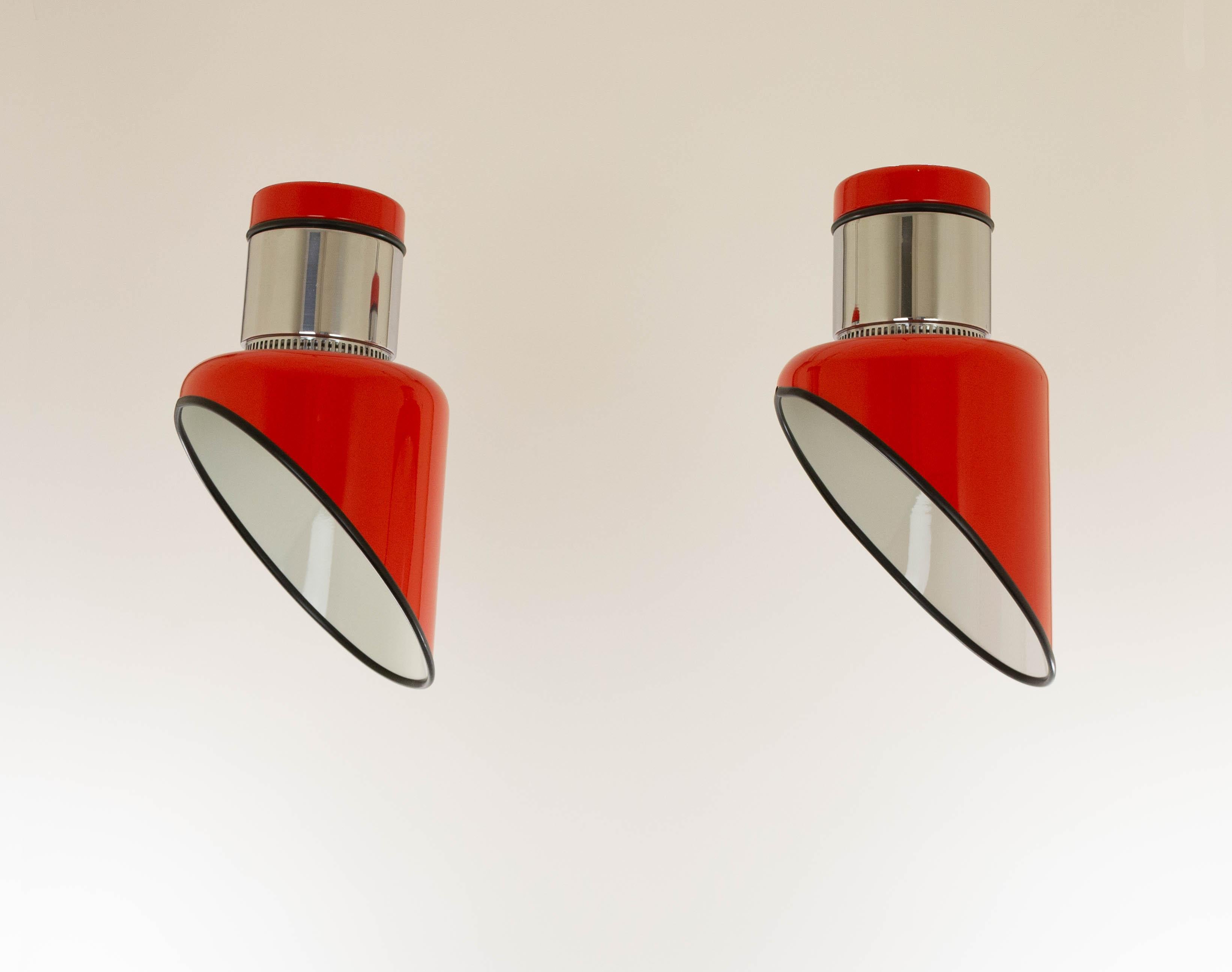 Lacquered Pair of Sisten Ceiling Lamps by Gianni Celada for Fontana Arte, 1970s For Sale