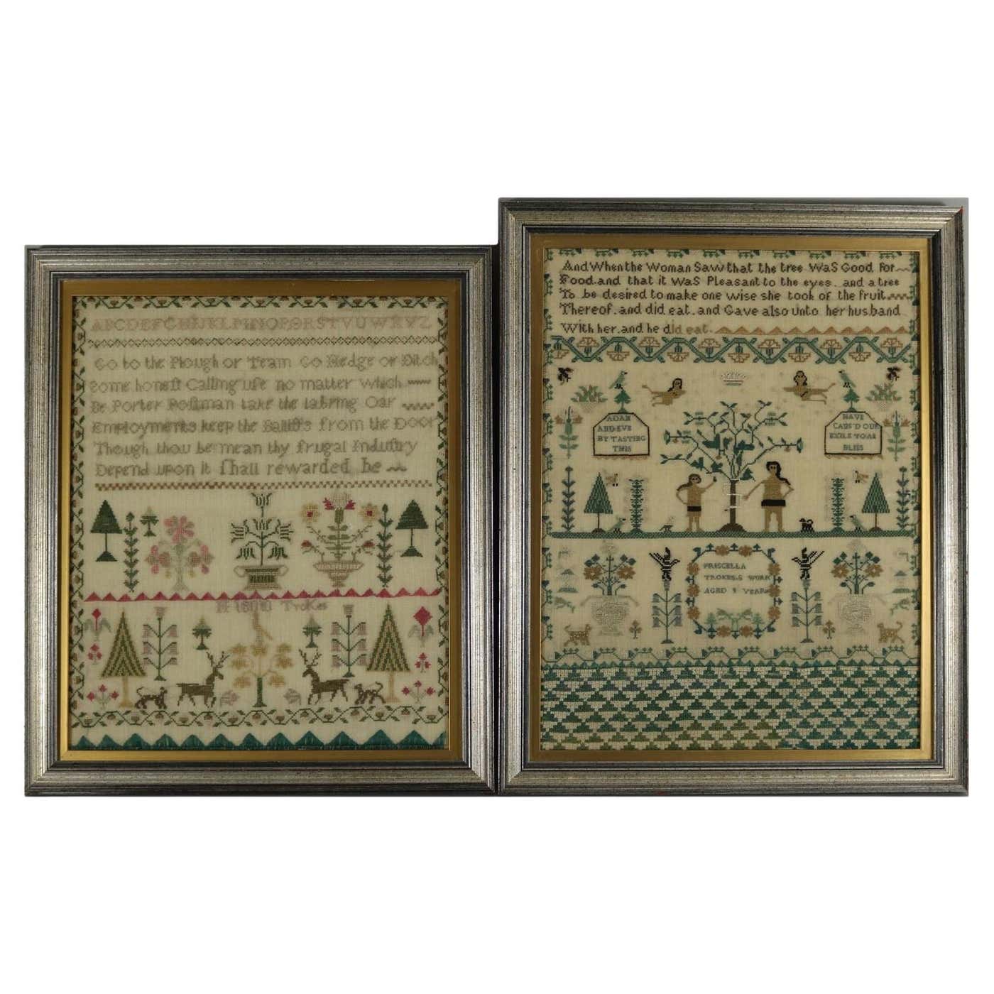 Pair of Sister Samplers, 1810, Priscella and H Trokes For Sale at ...