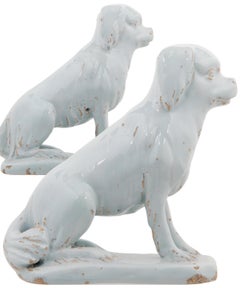 Pair of Sitting Dogs in White Dutch Delftware