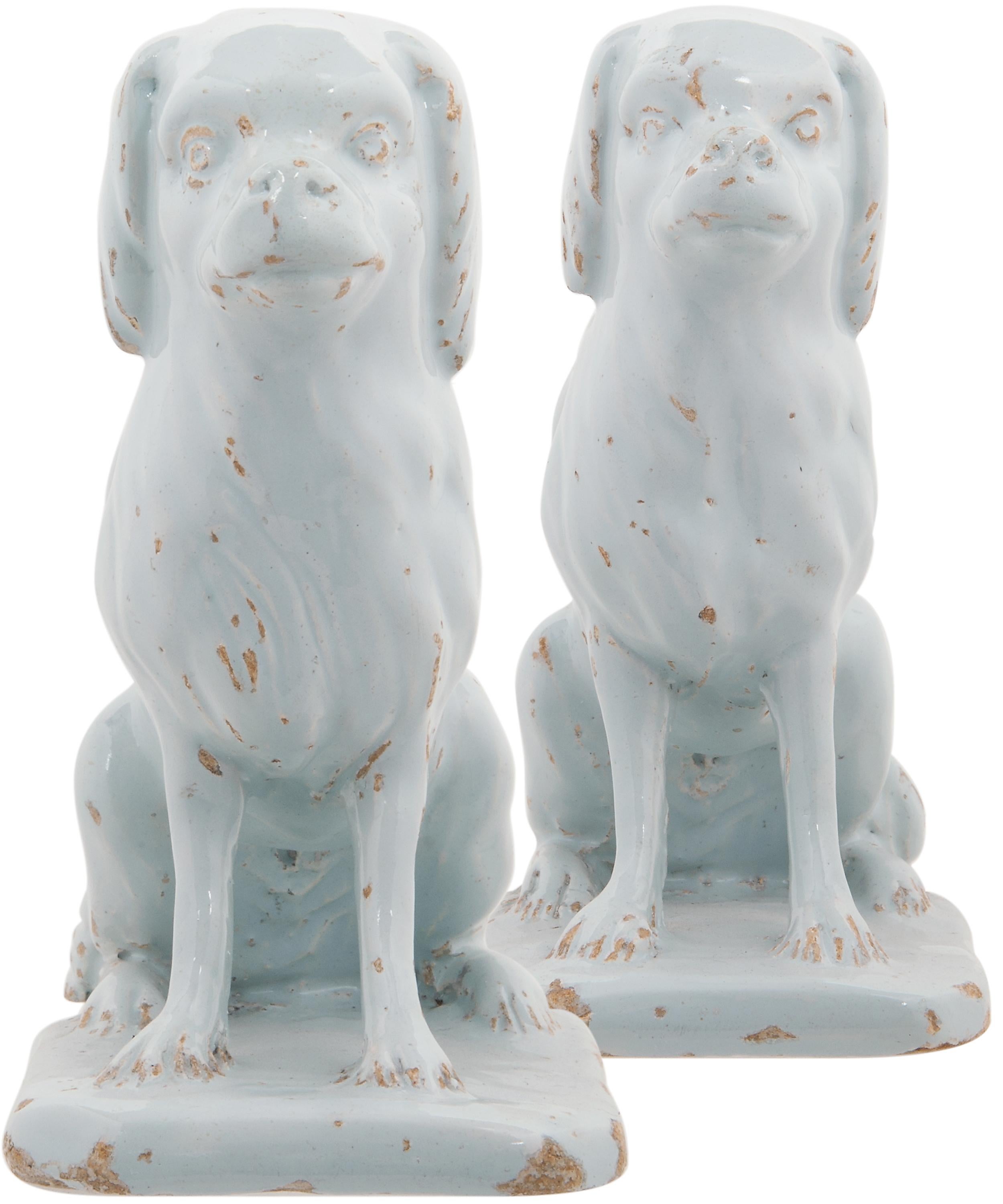 Ceramic Pair of Sitting Dogs in White Dutch Delftware For Sale