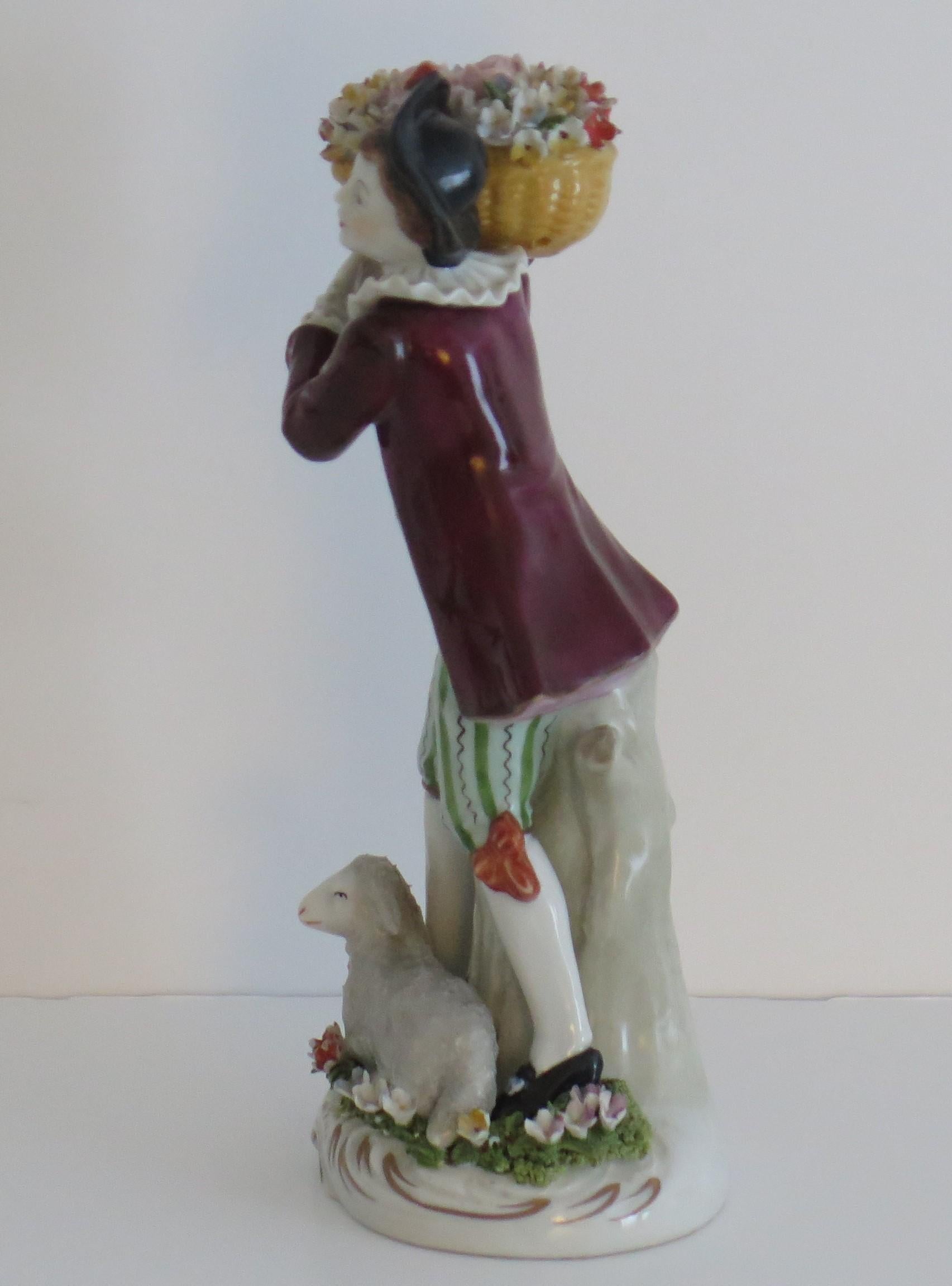 Country Pair of Sitzendorf Figures Porcelain Flower Sellers, German Fully Marked Ca 1920 For Sale