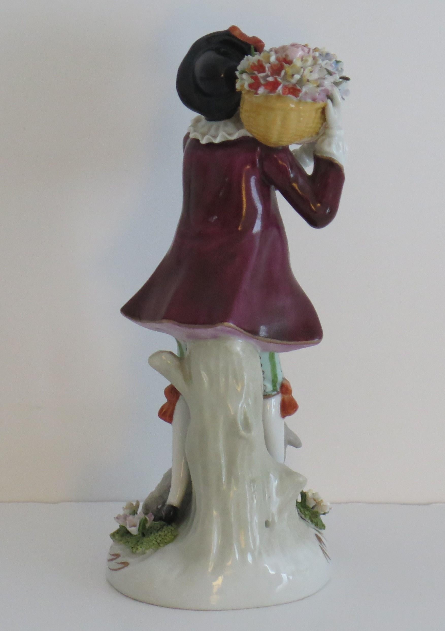 Hand-Painted Pair of Sitzendorf Figures Porcelain Flower Sellers, German Fully Marked Ca 1920 For Sale