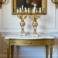 Pair of Six-Branch Gilt Bronze and Carrara Marble Candelabra – 19th Century