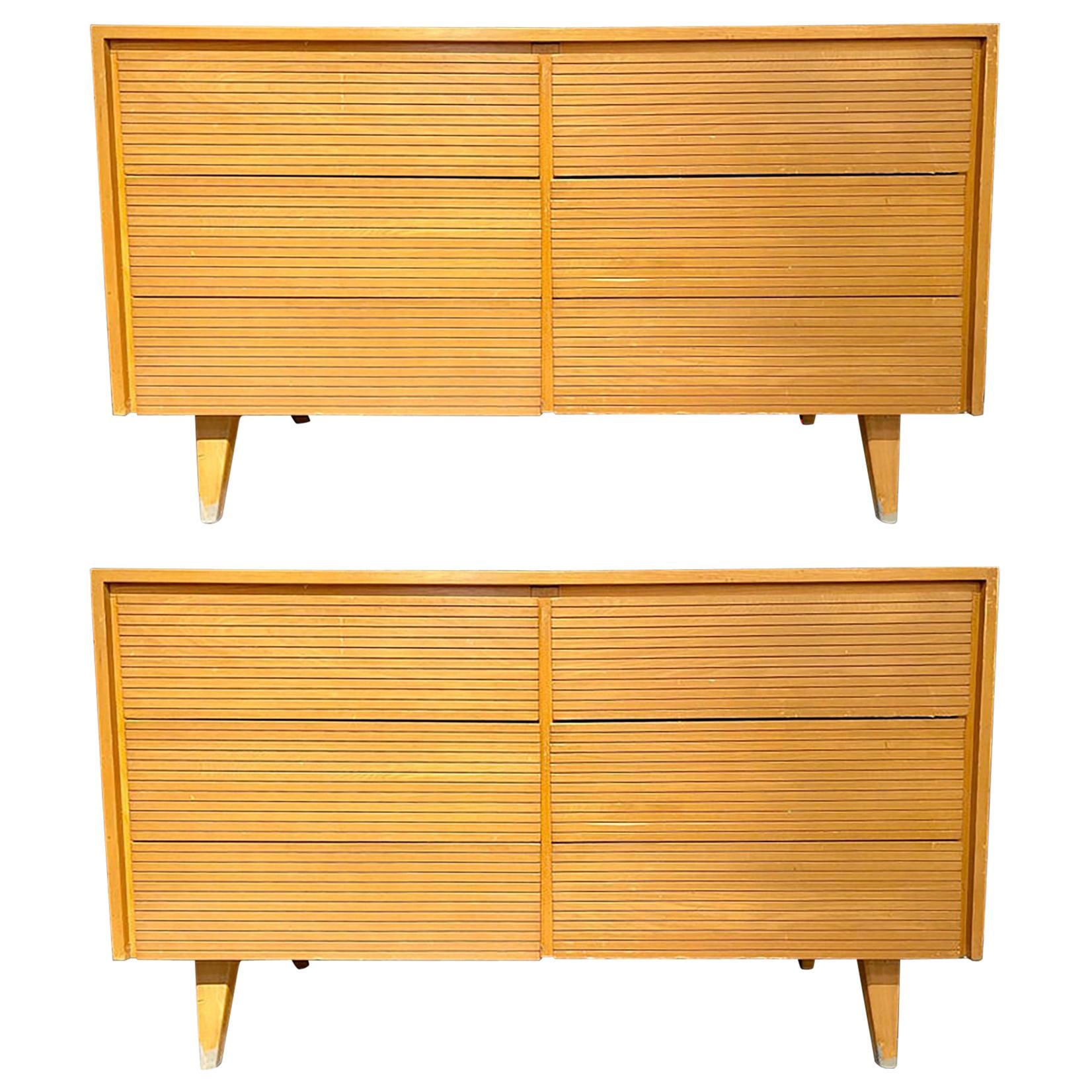 Pair of Six-Drawer Mid-Century Modern Commodes, Chests or Dresser